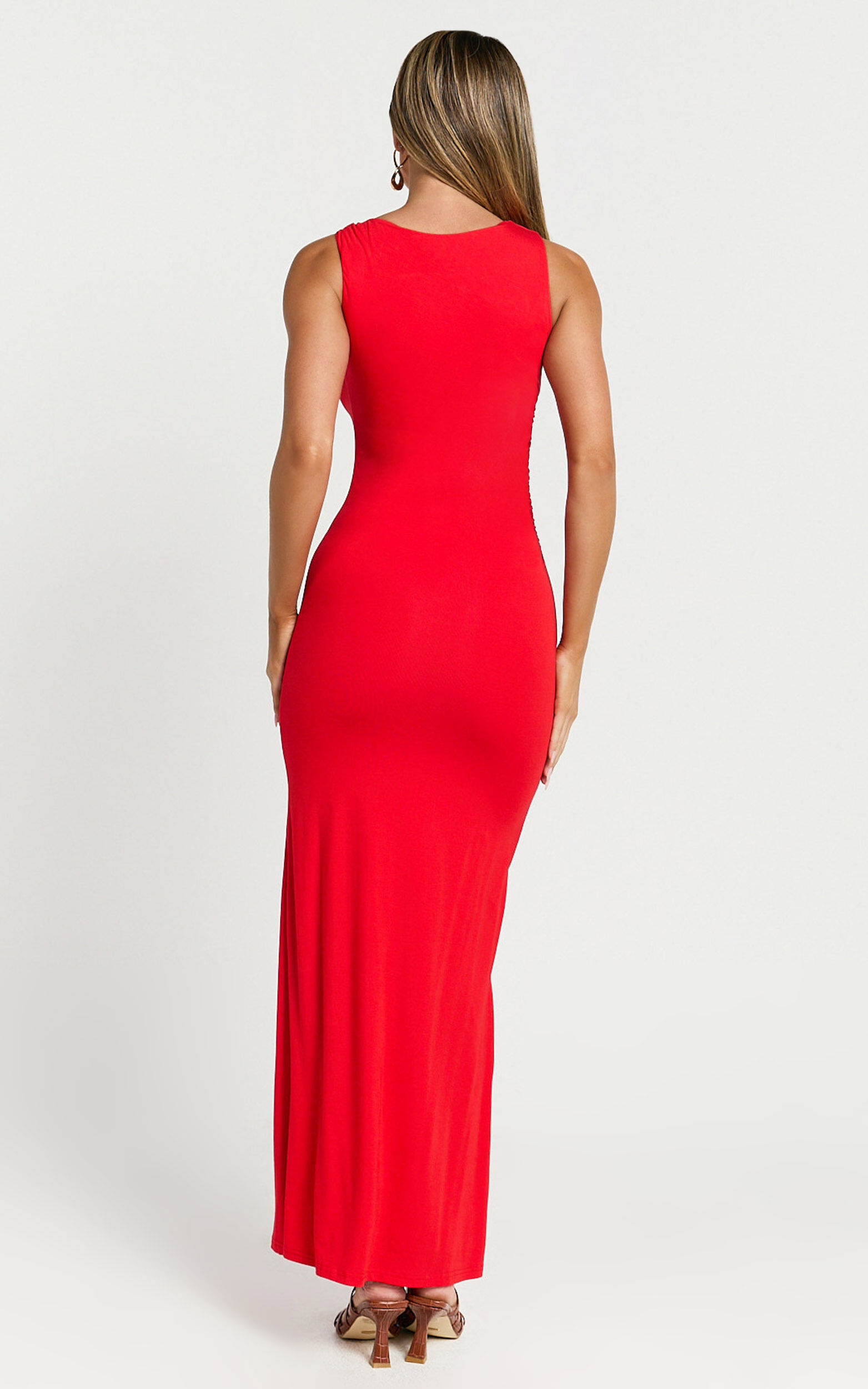 Aisha Maxi Dress - Sleeveless Twist Strap Bodycon Dress in Red