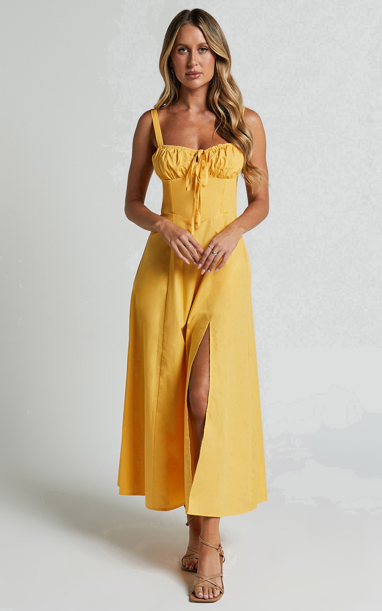 Maiya Midi Dress - Tie Front Fitted Bodice Dress in Pineapple