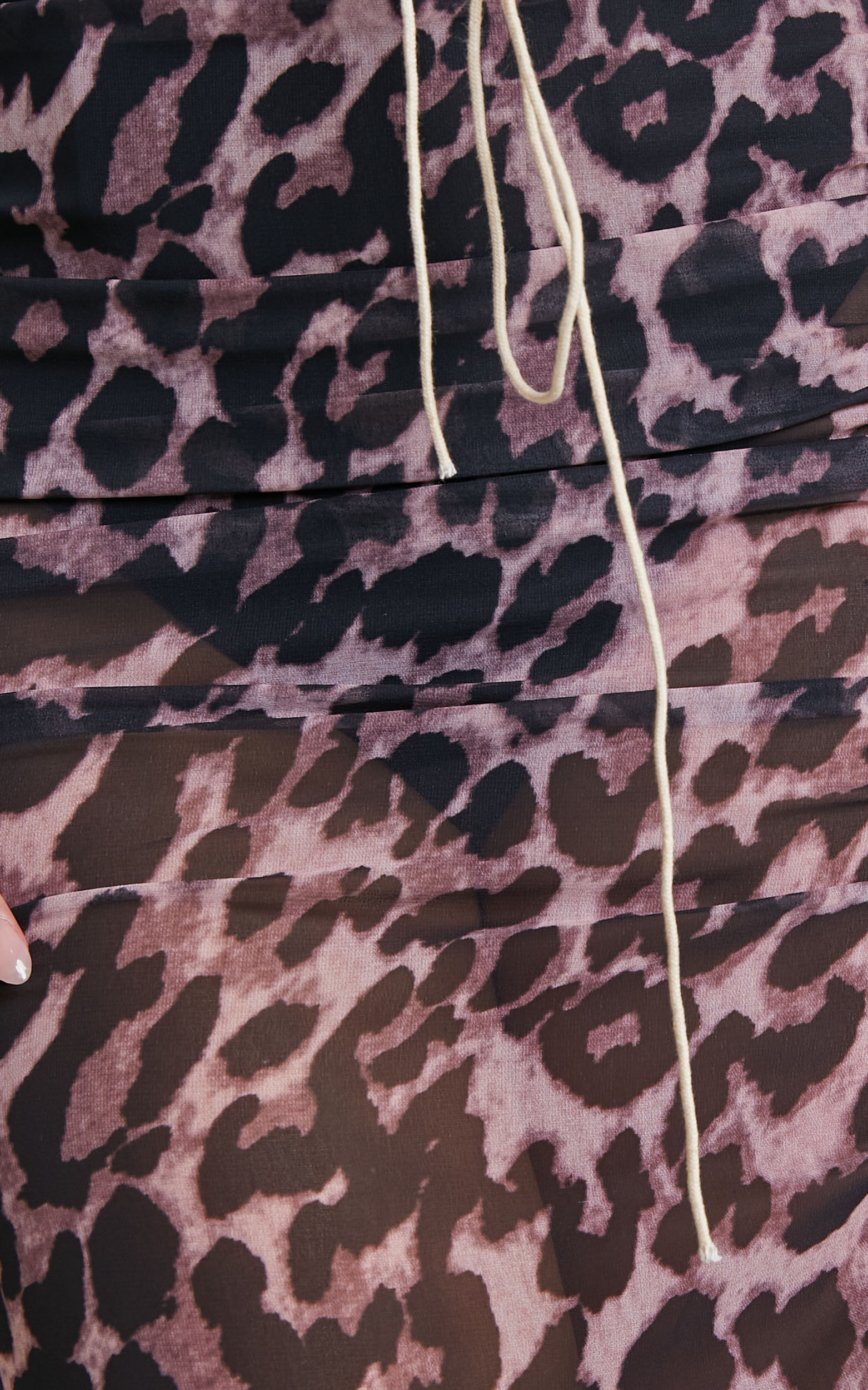 Zharina Midi Dress - Lace Up Front Sheer Dress in Leopard Print