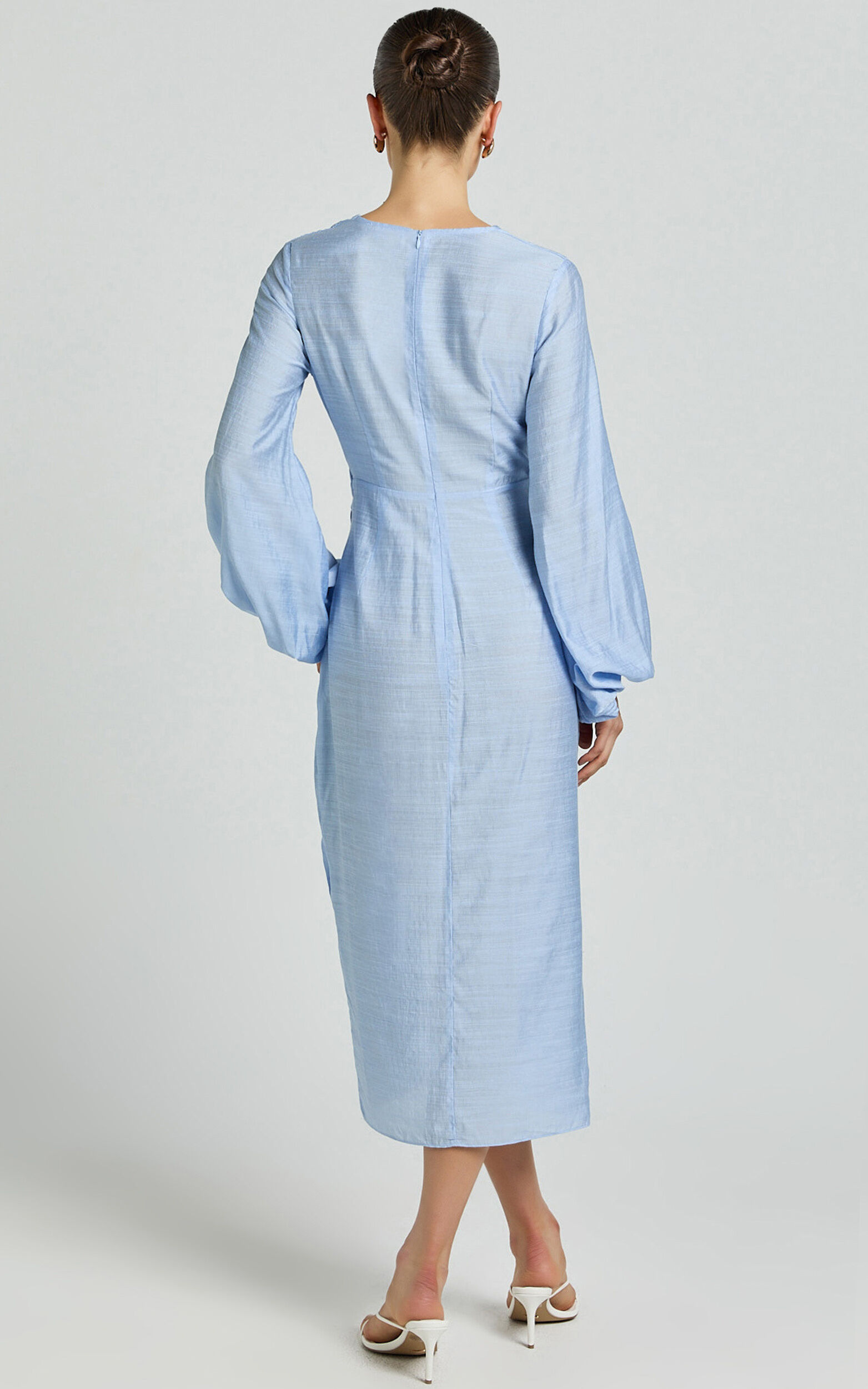 Taylor Midi Dress - Long Sleeve Wrap Dress in Blue