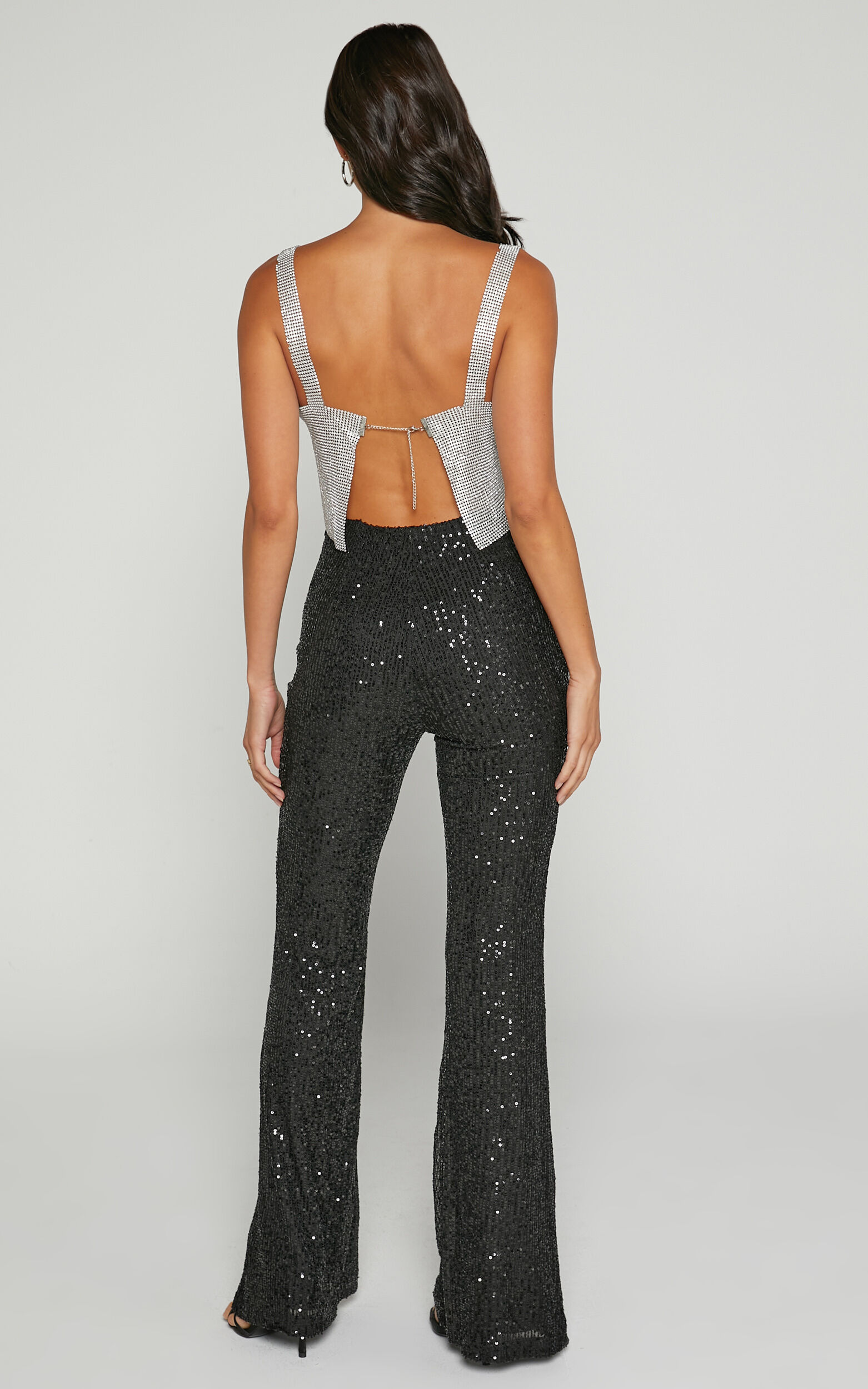 Deliza Pants - Mid Waisted Sequin Flare Pants in Black