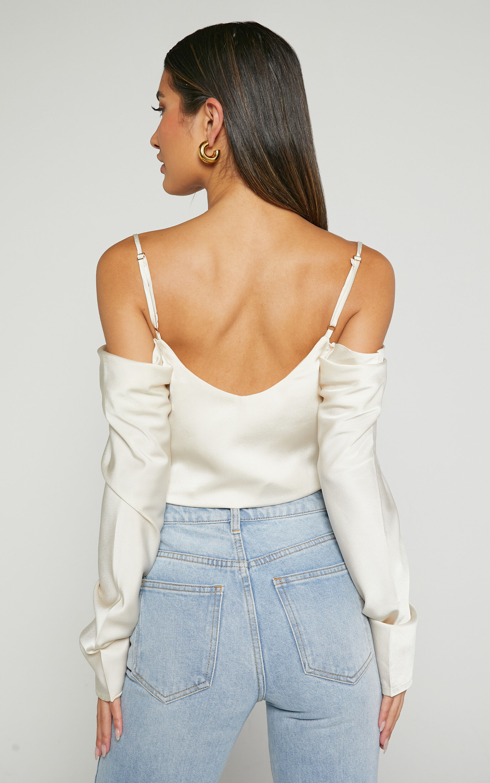 Julian Top - Off Shoulder Long Sleeve Cowl Neck Top in Ivory