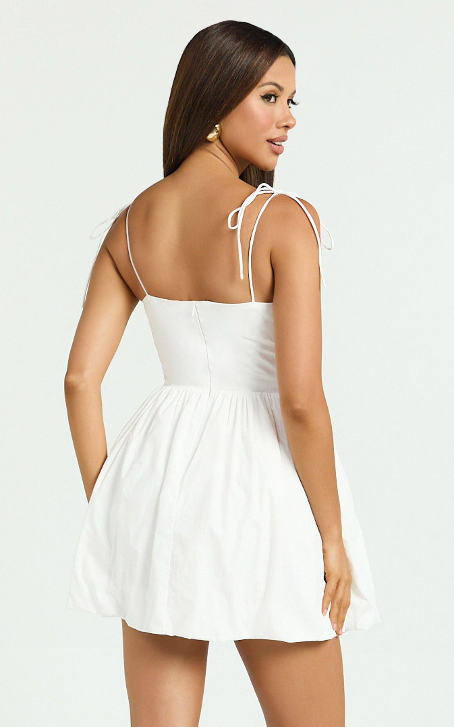 Kimberly Mini Dress - Square Neck Bubble Hem Dress in White