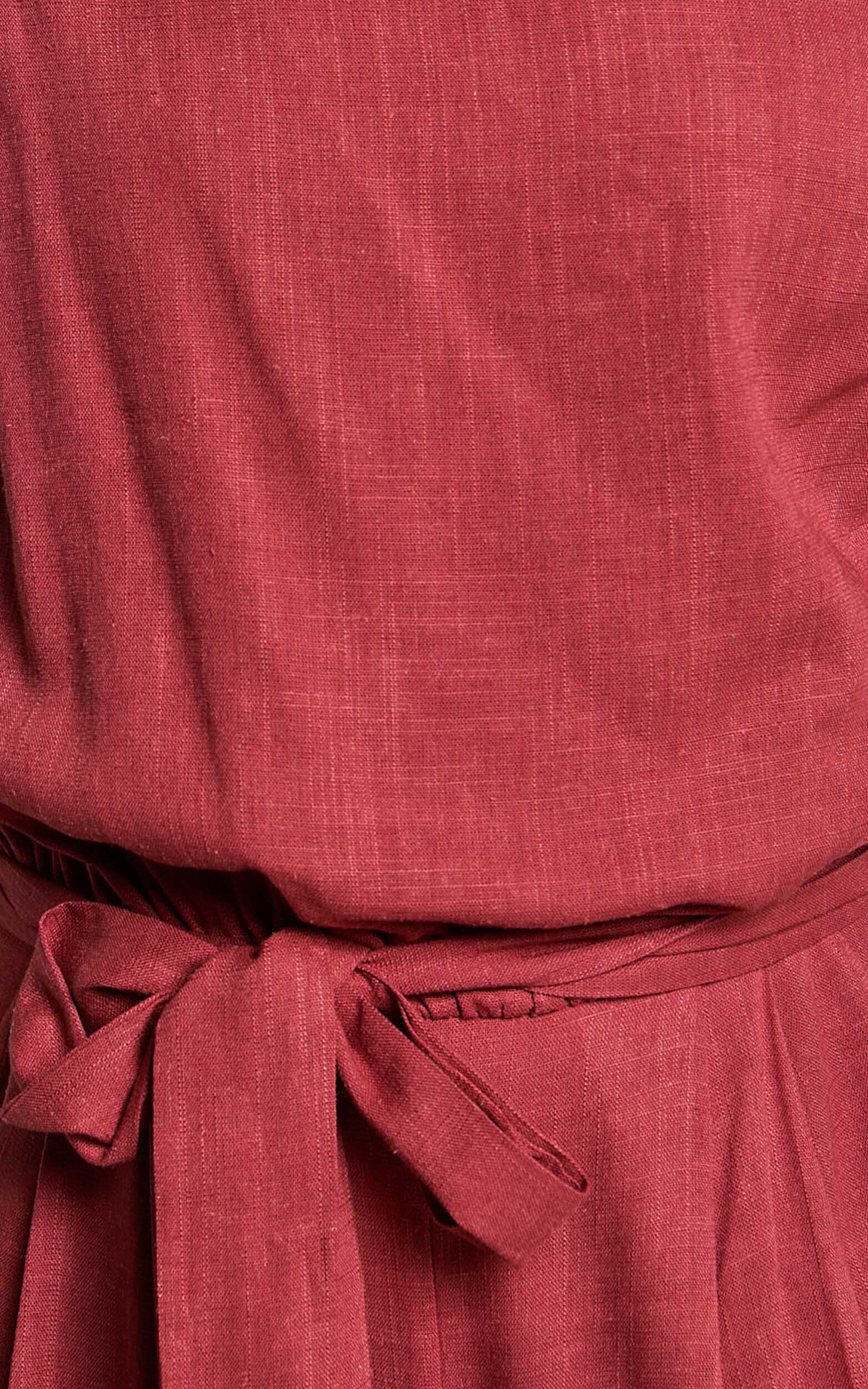 Adria Jumpsuit - Asymmetrical Short Sleeve Linen Jumpsuit in Clay