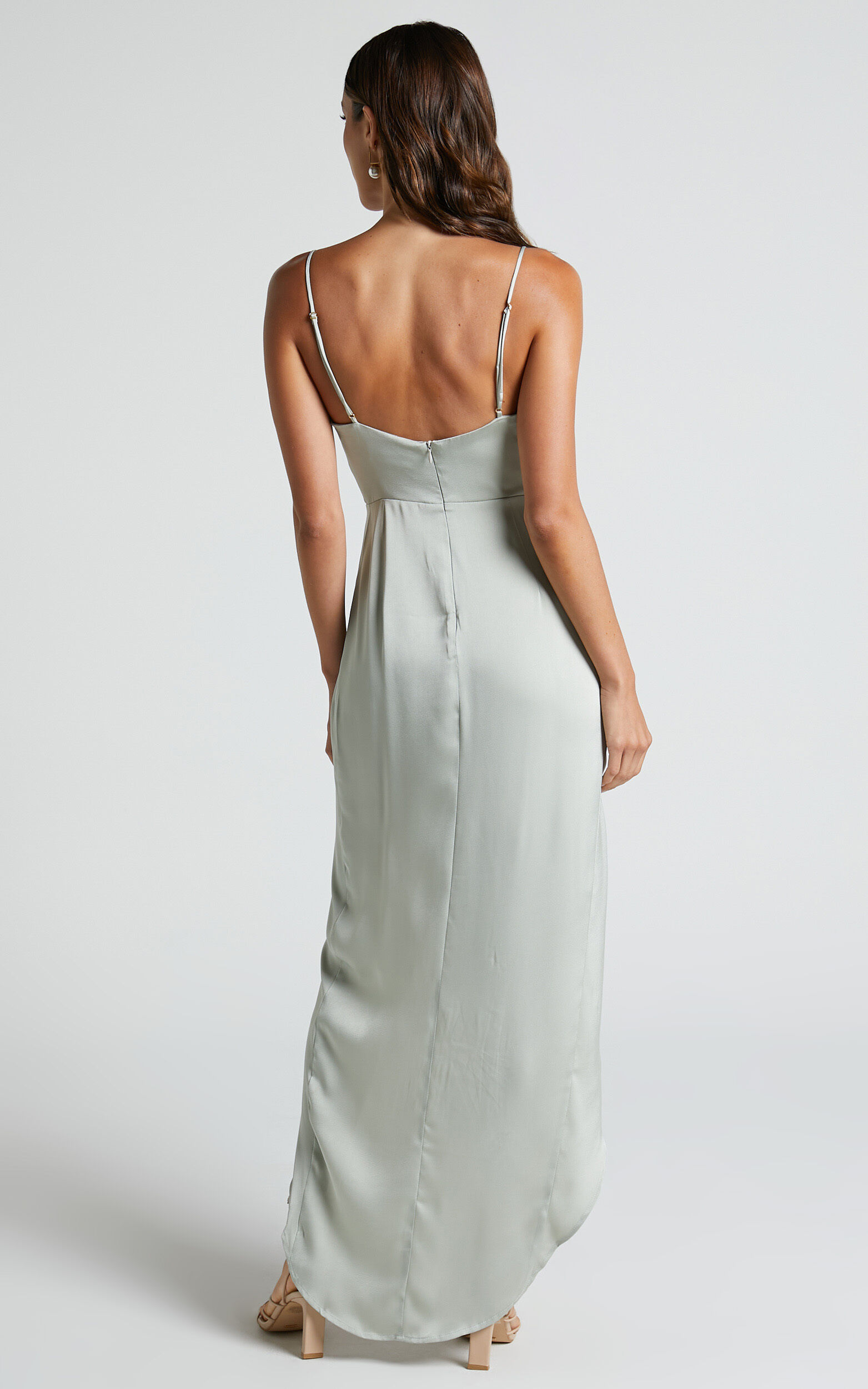 Azrael Midi Dress - V Neck Satin Tulip Dress in Sage