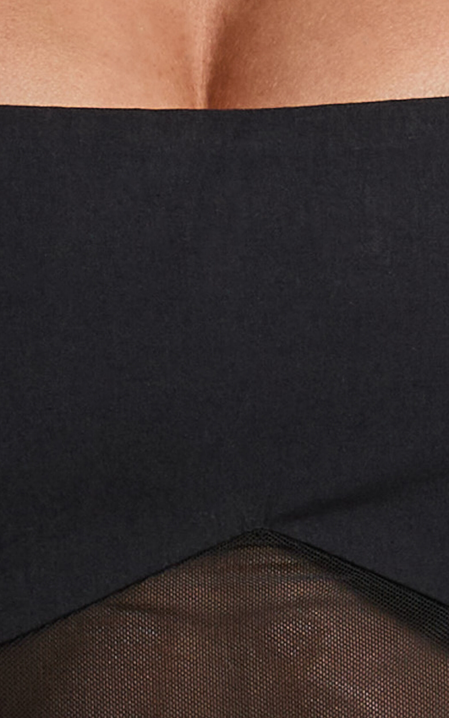 Lincy Bodysuit - Puff Long Sleeve Mesh Waist Detail Bodysuit in Black