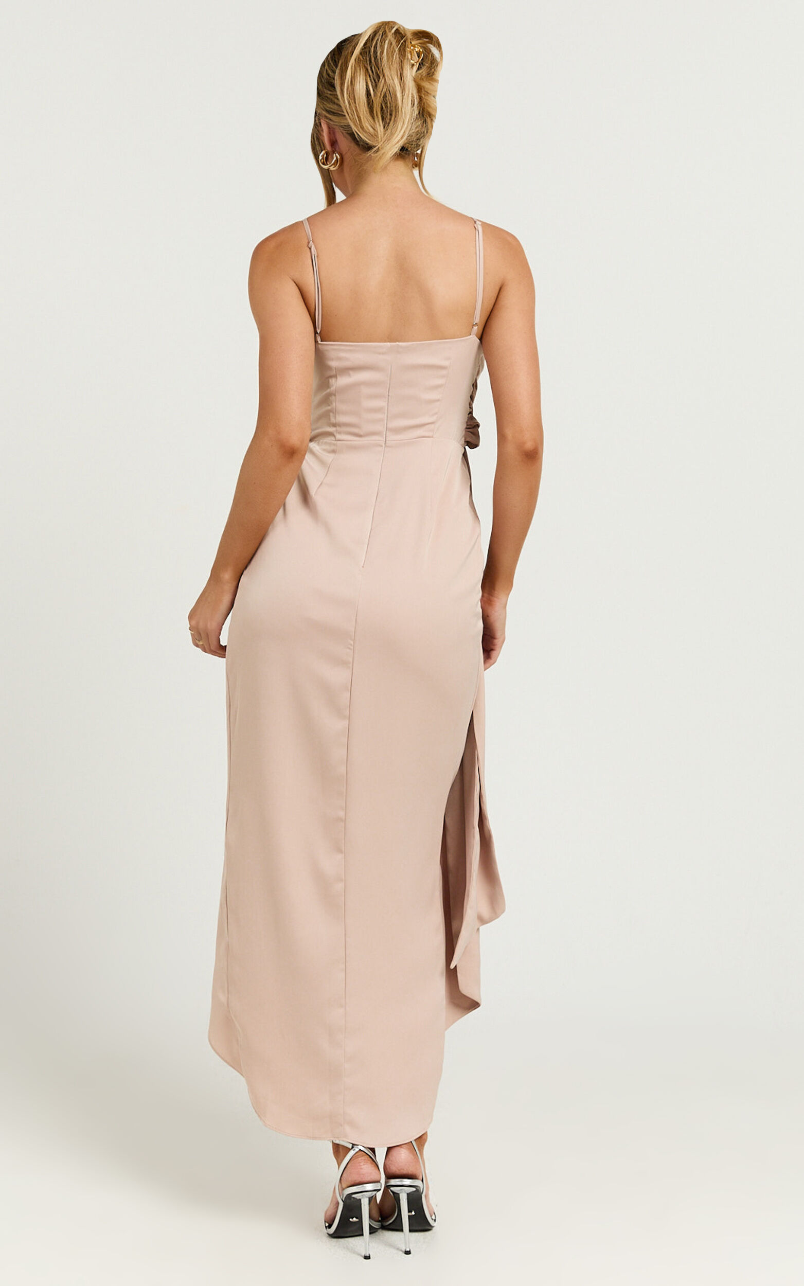 How Will I Know Midi Dress - Wrap Waist Tie Tulip Hem Dress in Champagne