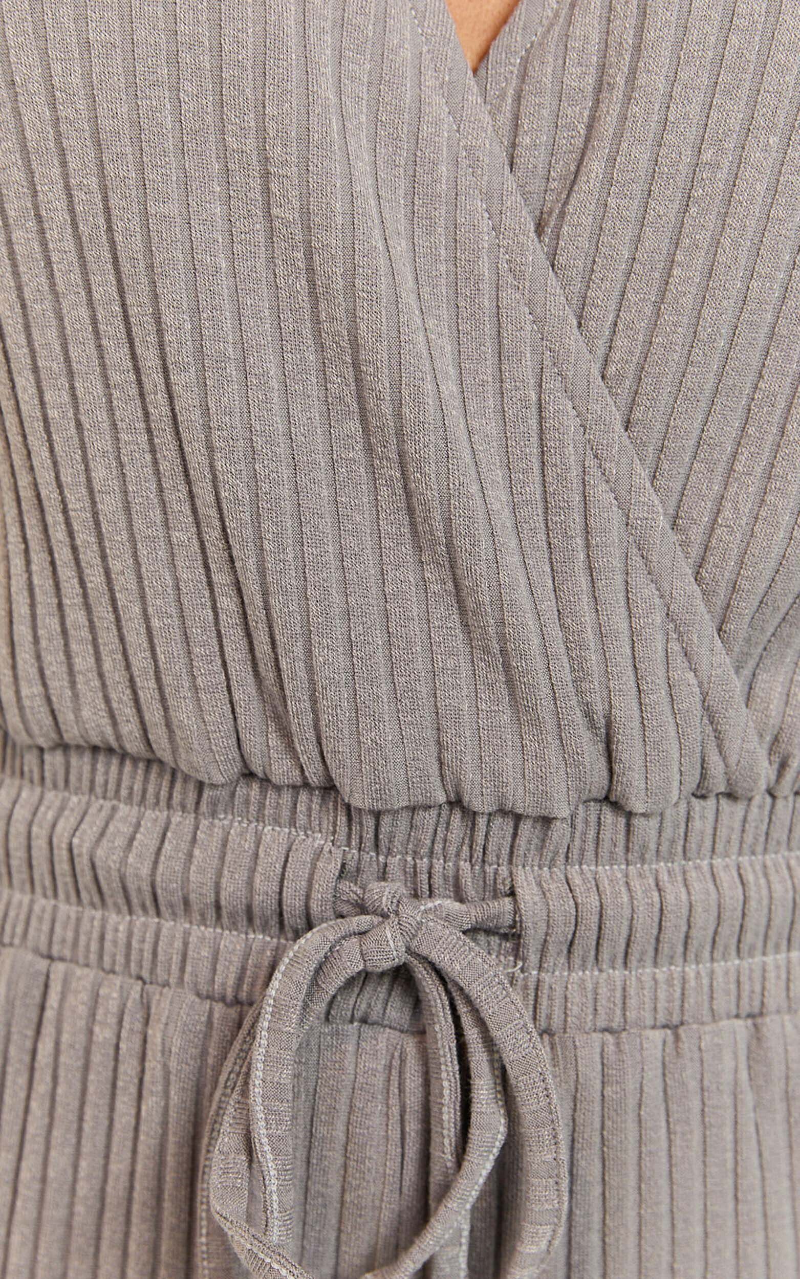 Camille Jumpsuit - Ribbed Jersey Long Sleeve Wide Leg Jumpsuit in Slate Grey