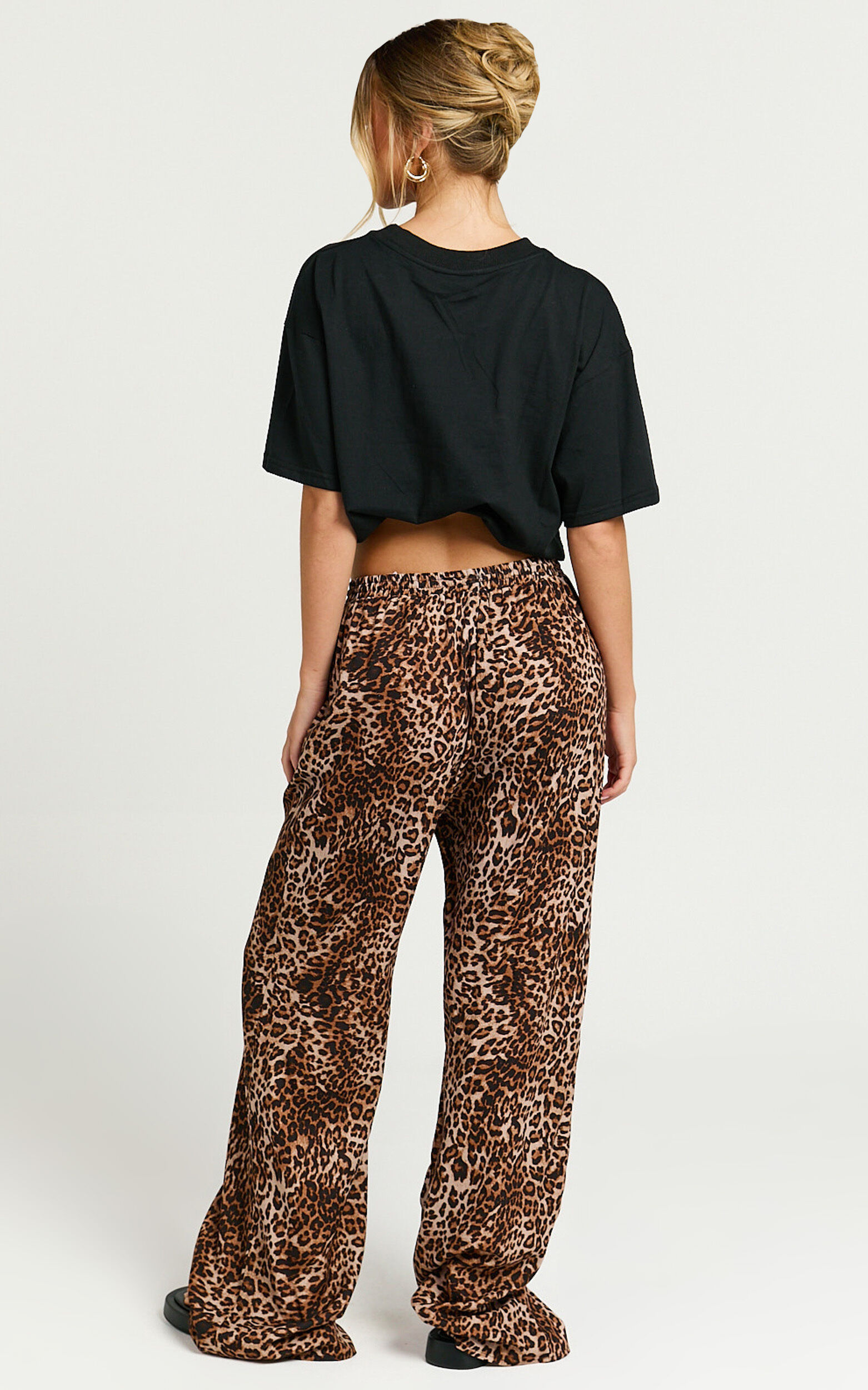 Lopez Linen Pants - Elasticated Straight Leg Pants in Tonal Leopard Print