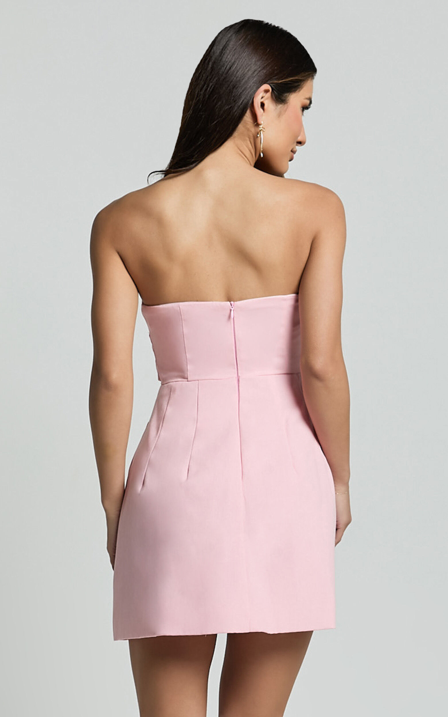 Chika Mini Dress - Linen Strapless Front Bow Dress in Soft Pink