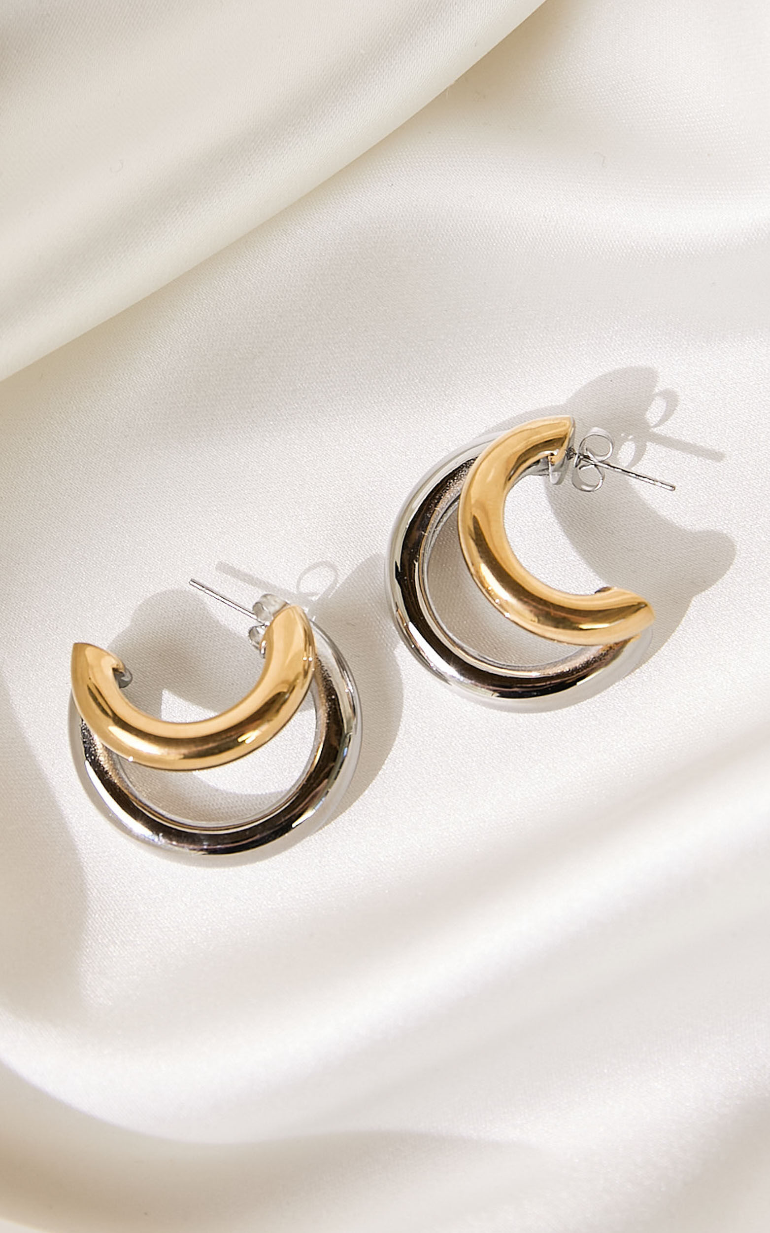 Rhonda Earrings -  Double Hoop Contrast Earrings in Gold/Silver