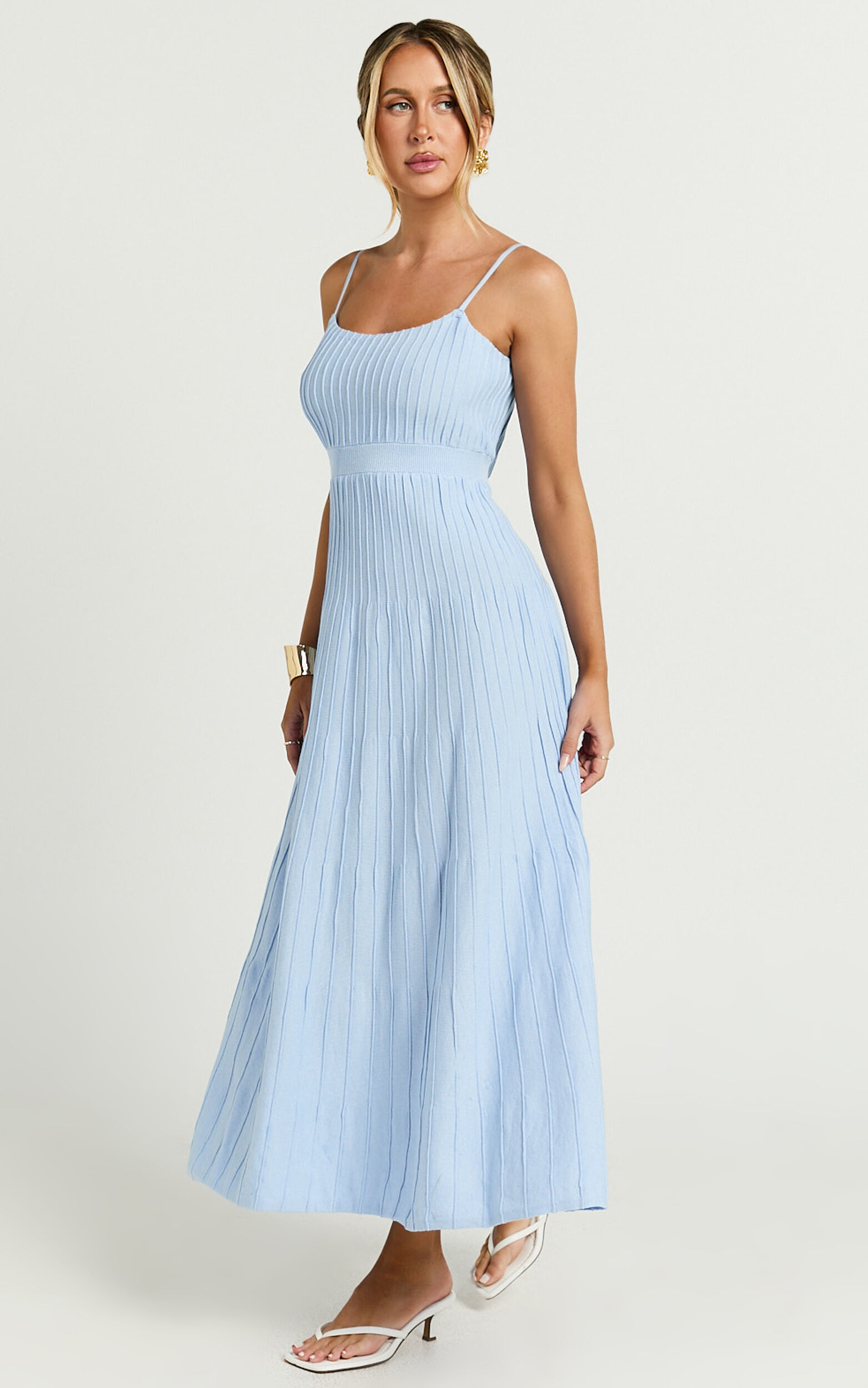 Donissa Midi Dress - Panelled Knit Dress in Blue