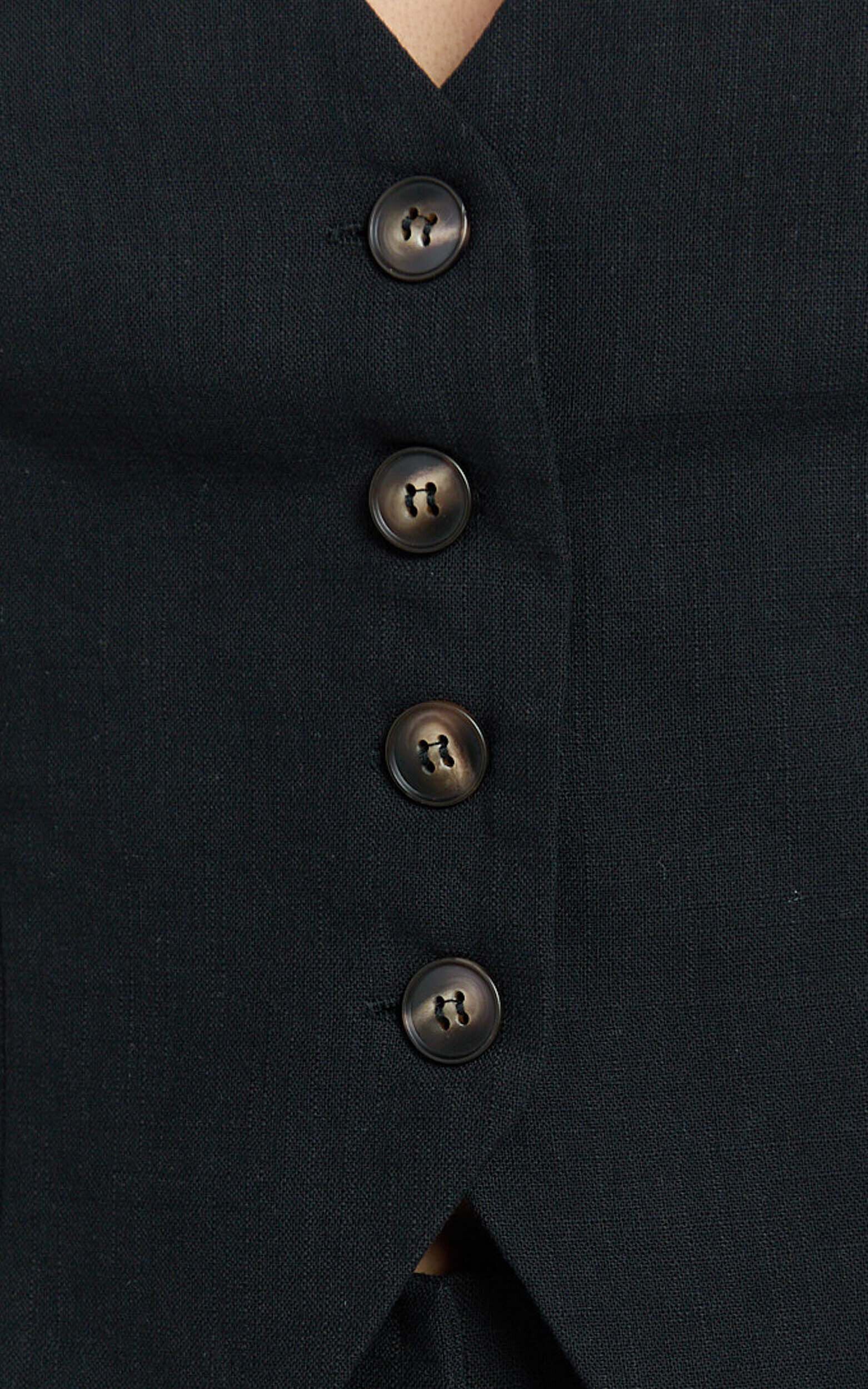 Angela Playsuit - V Neck Button Through Vest Playsuit in Black