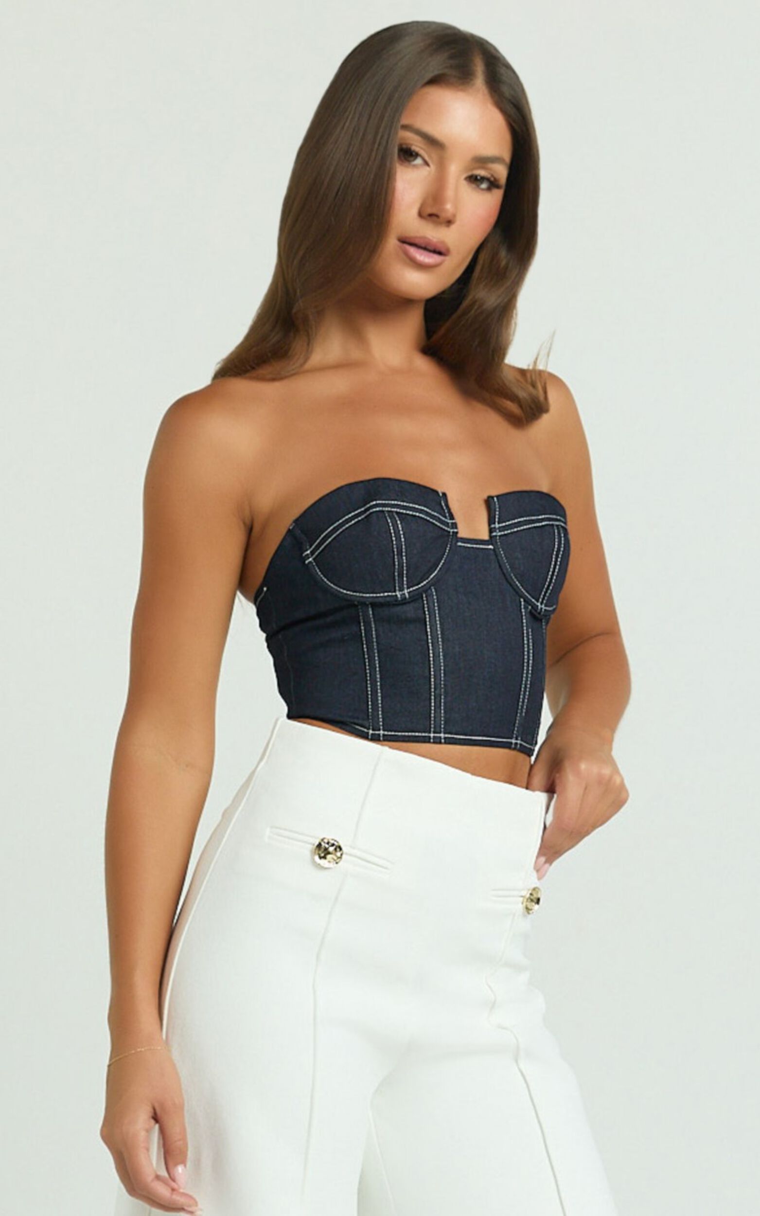 Carol Top - Denim Corset Top in Dark Raw Denim