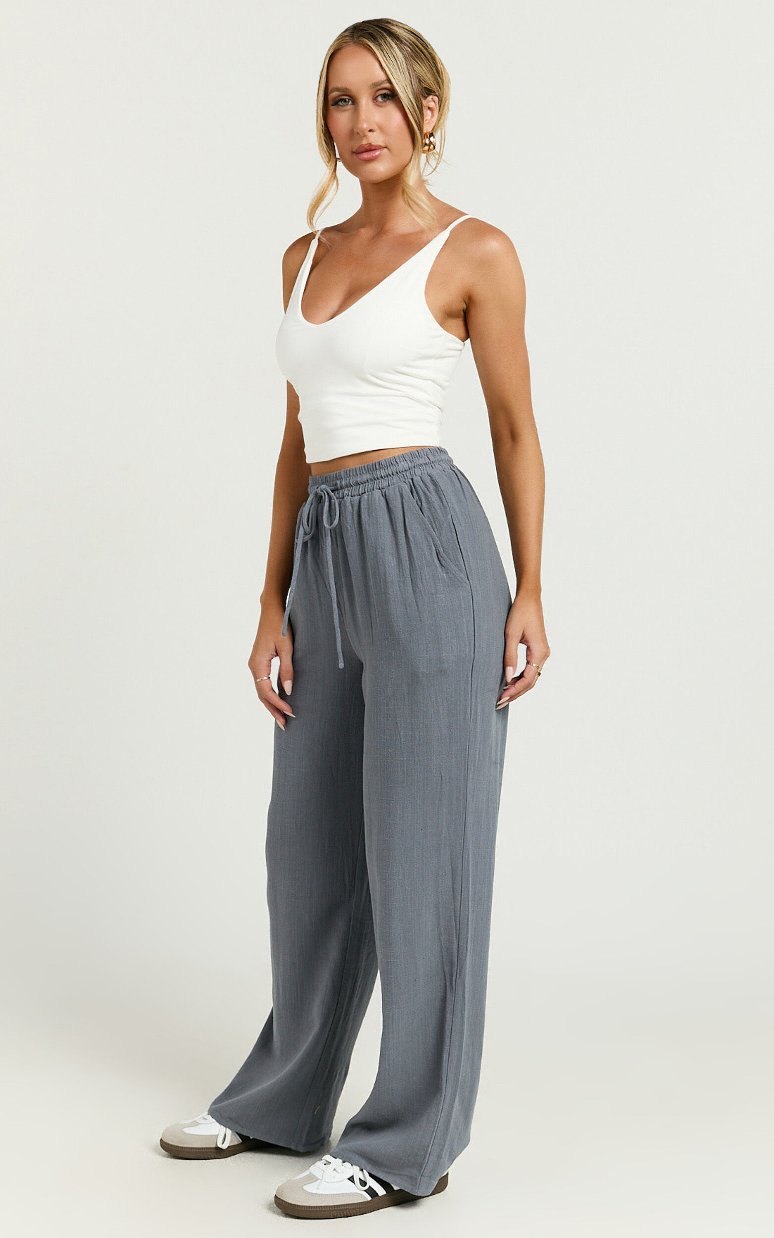 Kala Pants - Mid Waisted Relaxed Elastic Waist Pants in Charcoal