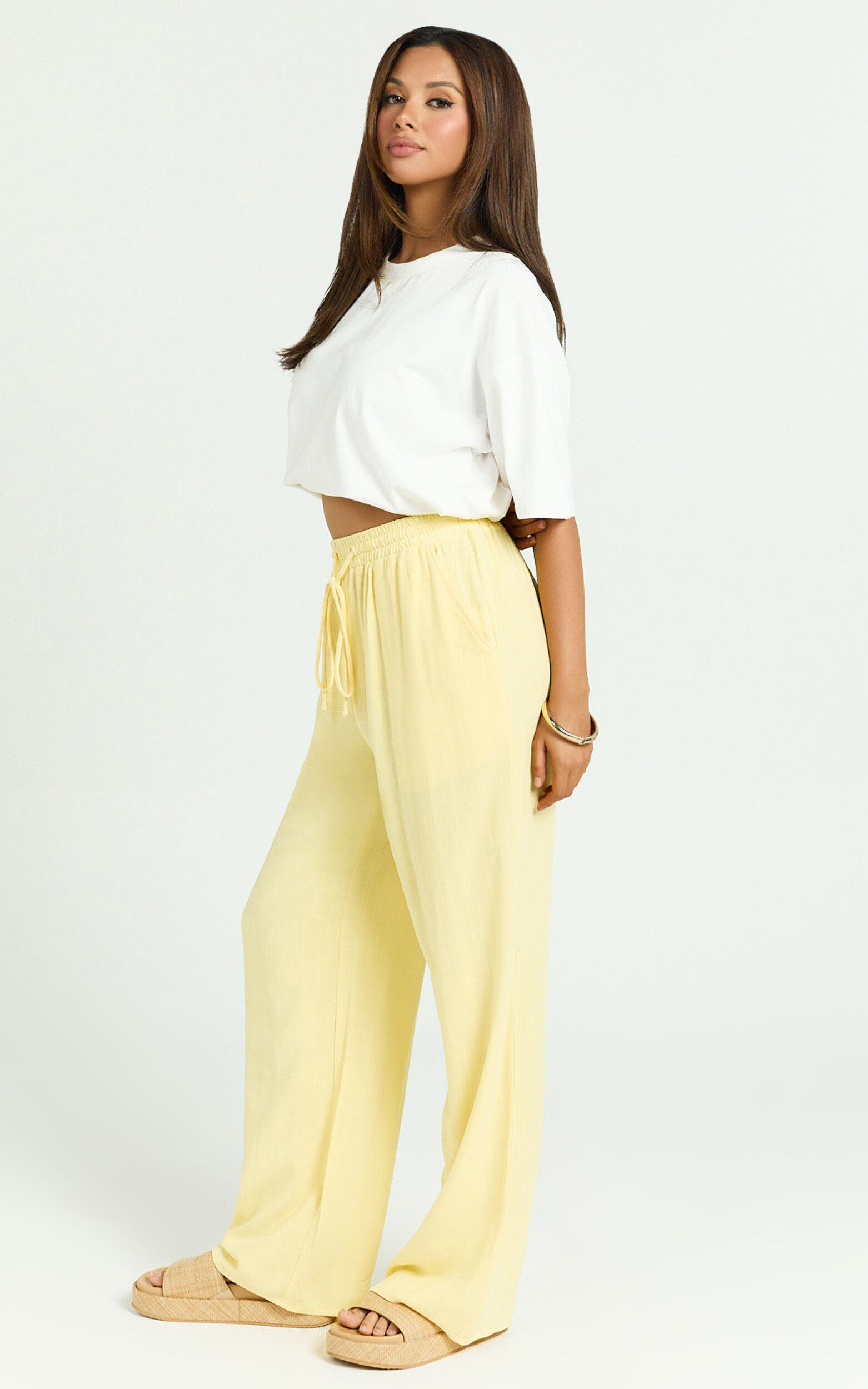 Kala Pants - Mid Waisted Relaxed Elastic Waist Pants in Lemon
