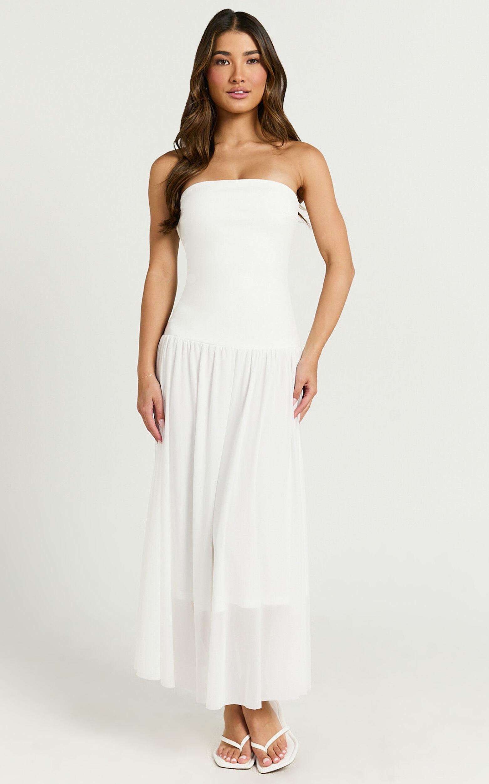 Cherie Midi Dress - Strapless Drop Waist Dress in Ivory