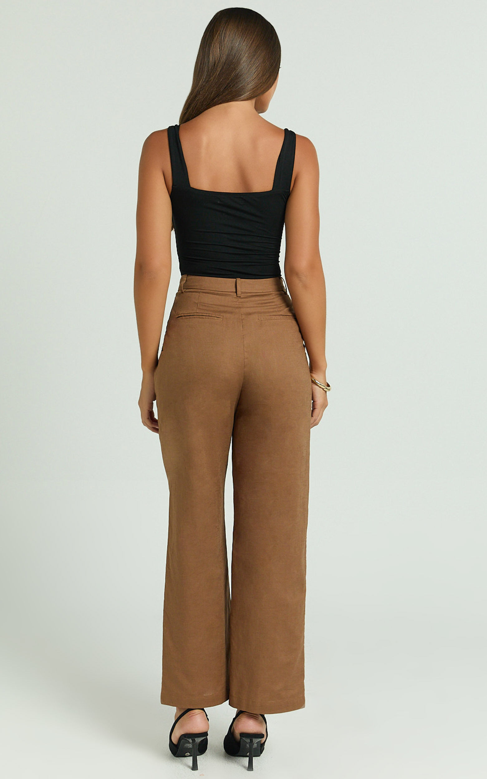 Celenia Linen Pants - High Waisted Wide Leg Pants in Tobacco