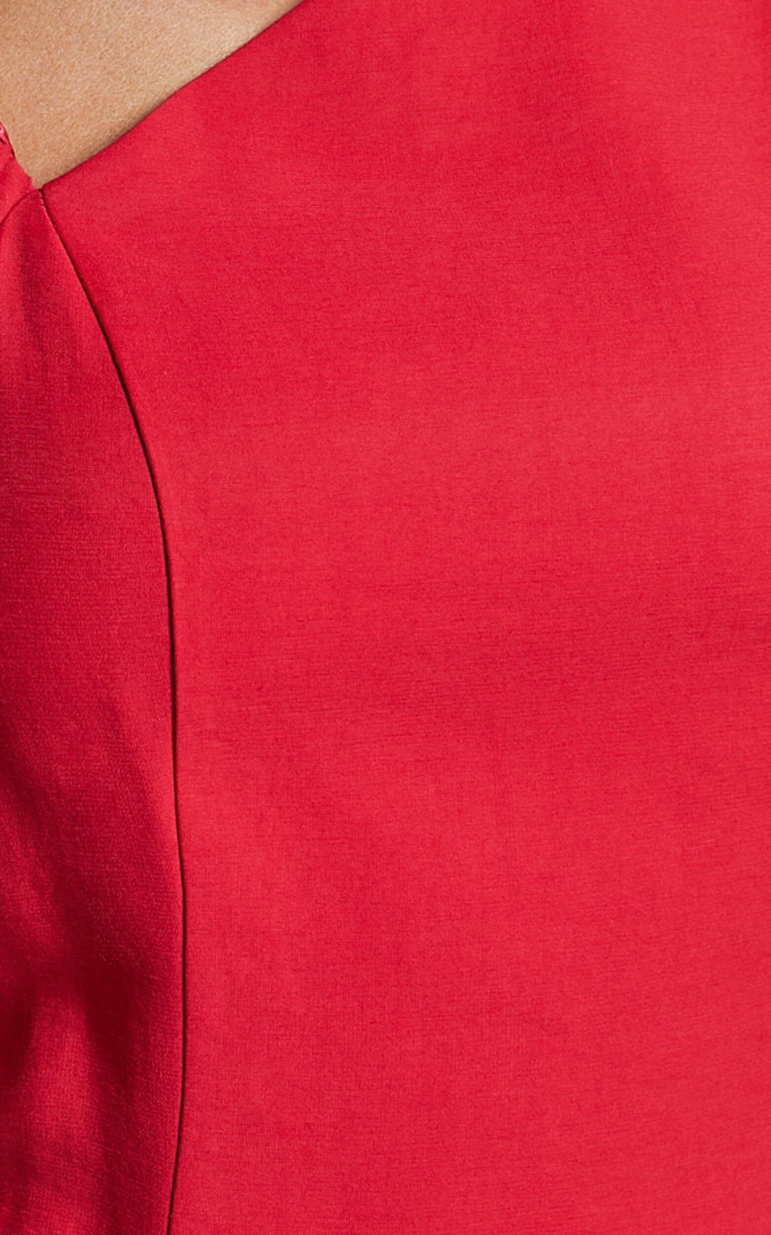 Harlow Mini Dress - Asymmetric Puff Sleeve Flare Dress in Red