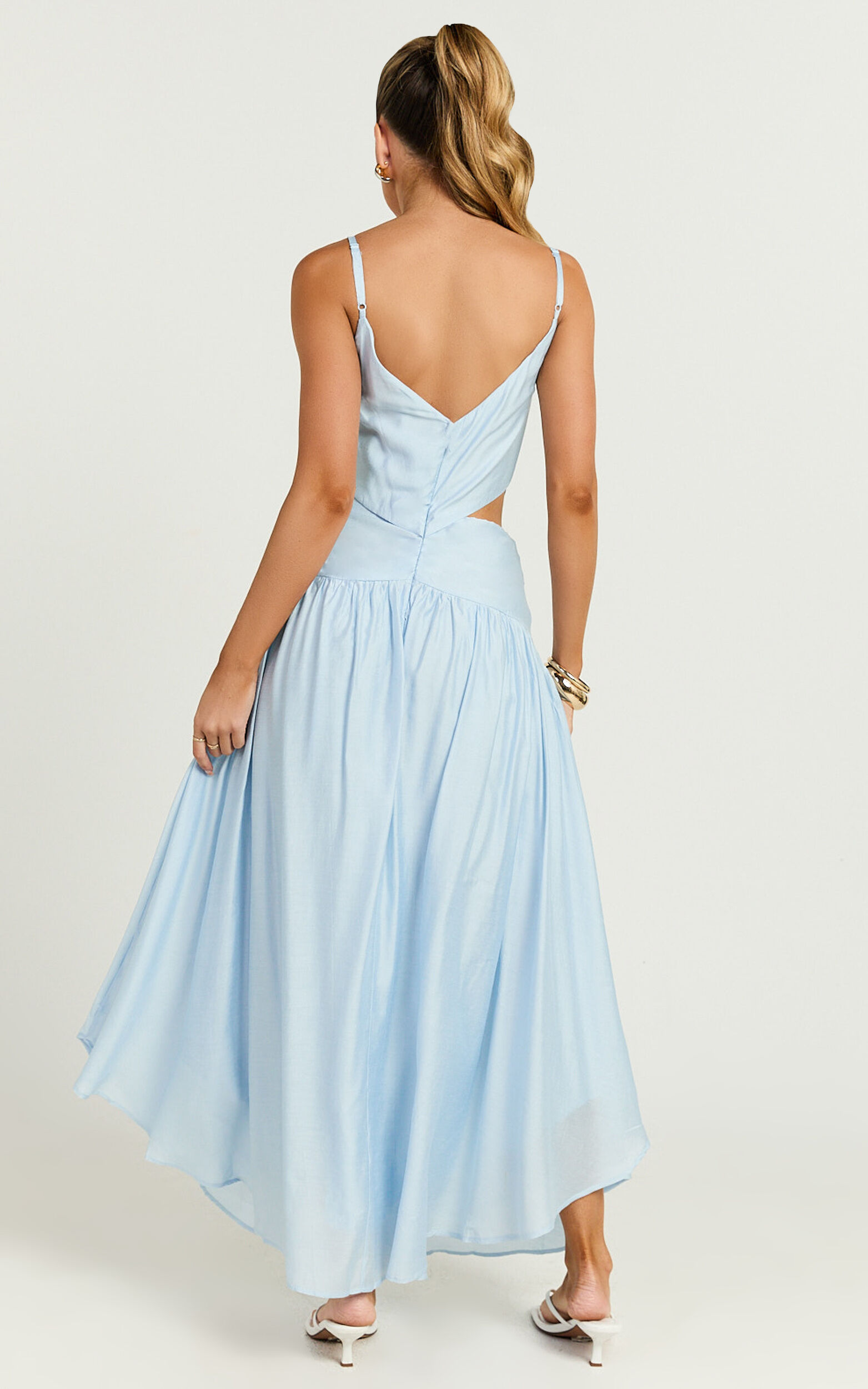 Edlyn Midi Dress - V Neck Side Cut Out Dress in Blue