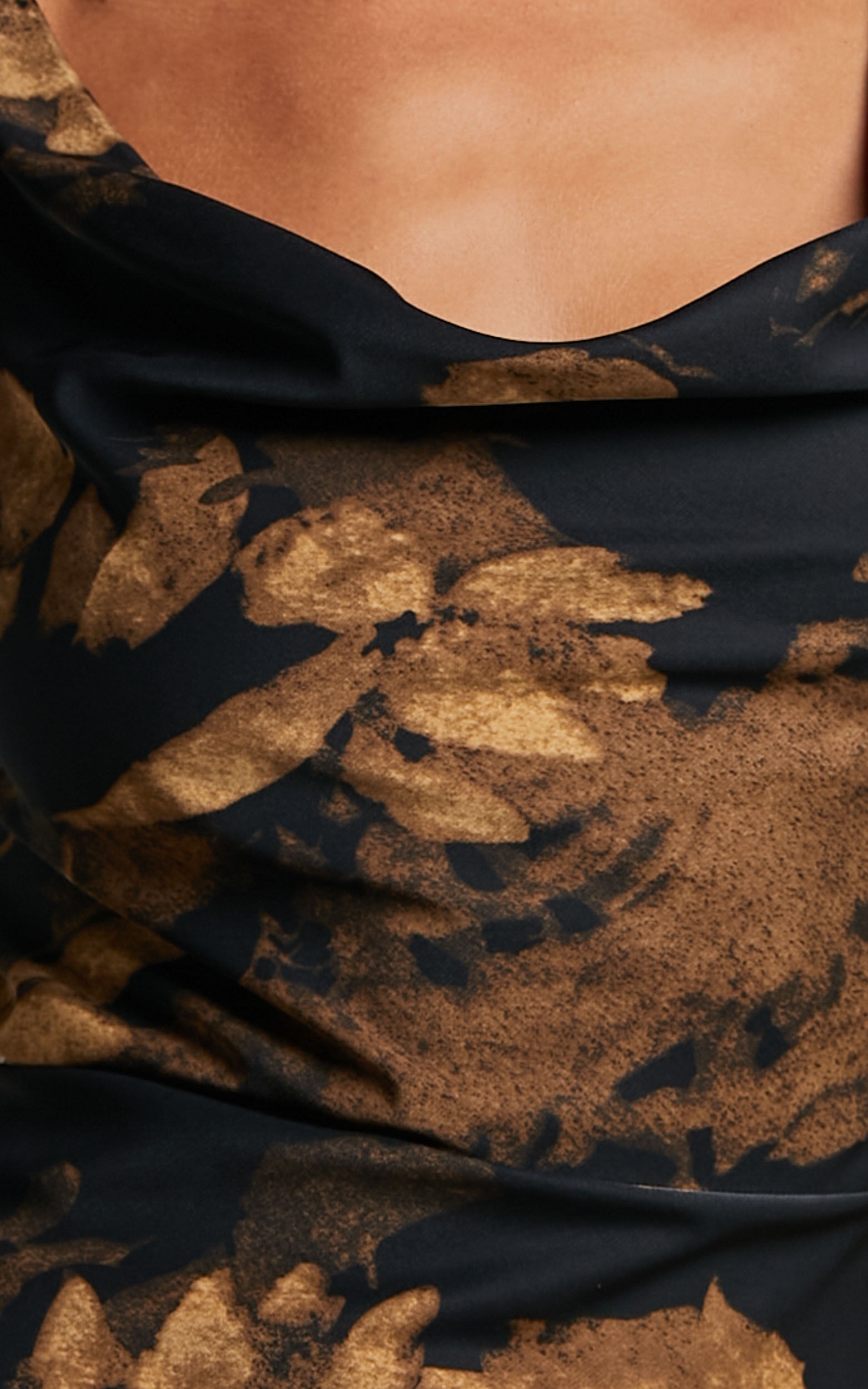 Dara Midi Dress - Low Neck Sleeveless Slip Dress in Amber Floral Print