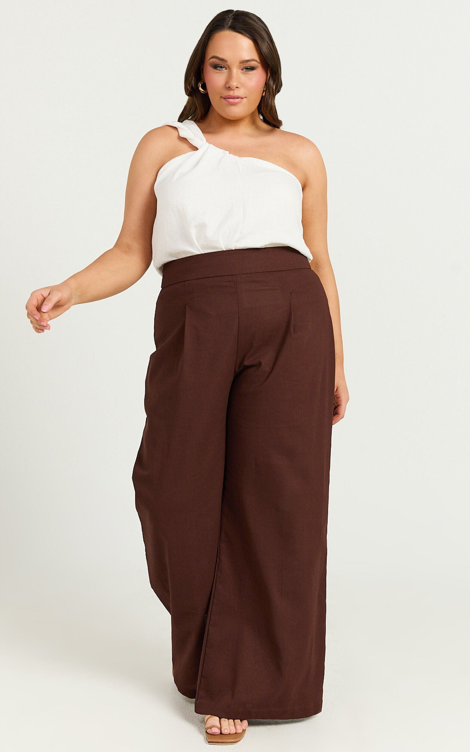 Alina Pants - Linen High Waisted Wide Leg Relaxed Pants in Chocolate