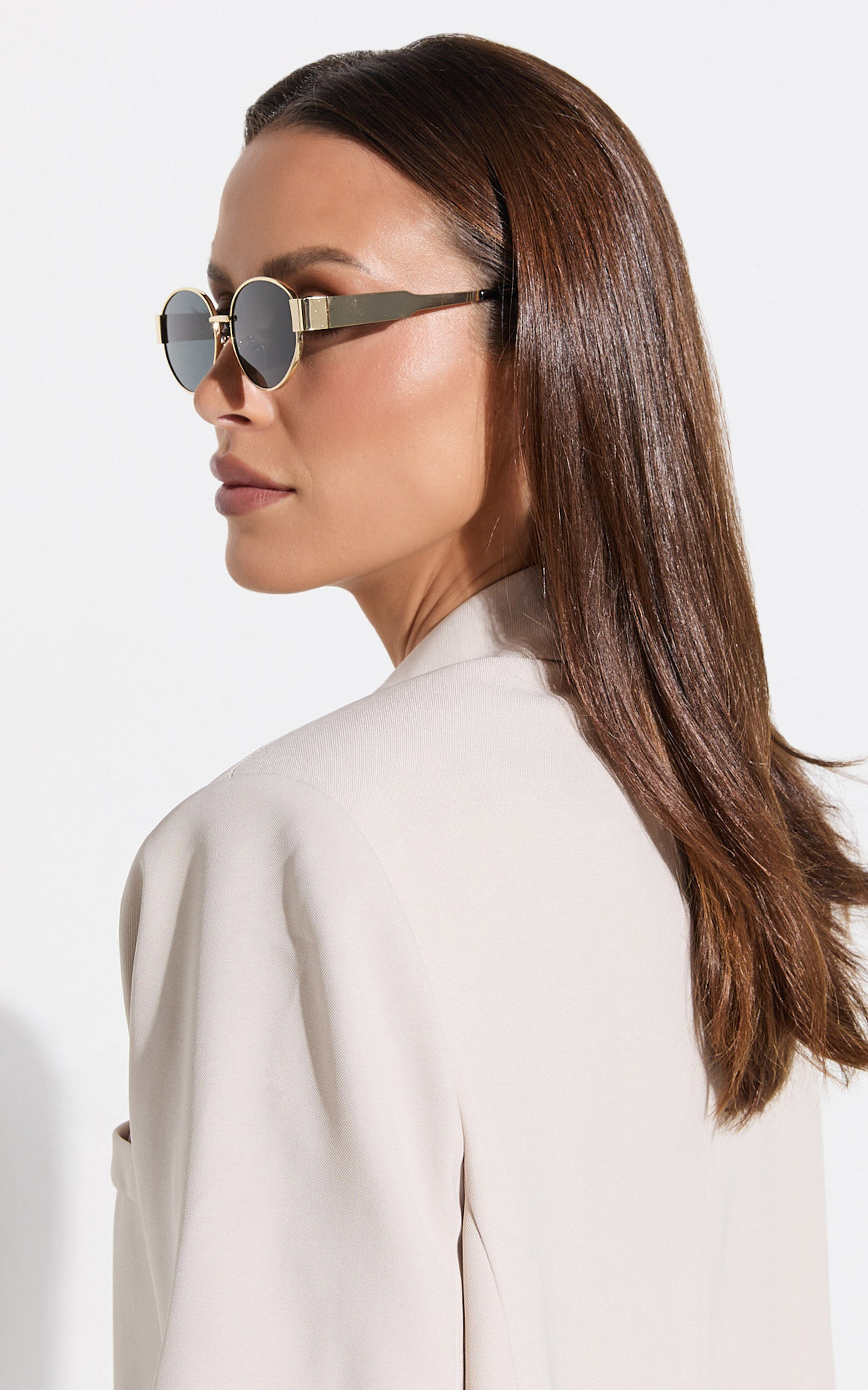 Marcia Sunglasses - Oval Shape Sunglasses in Gold