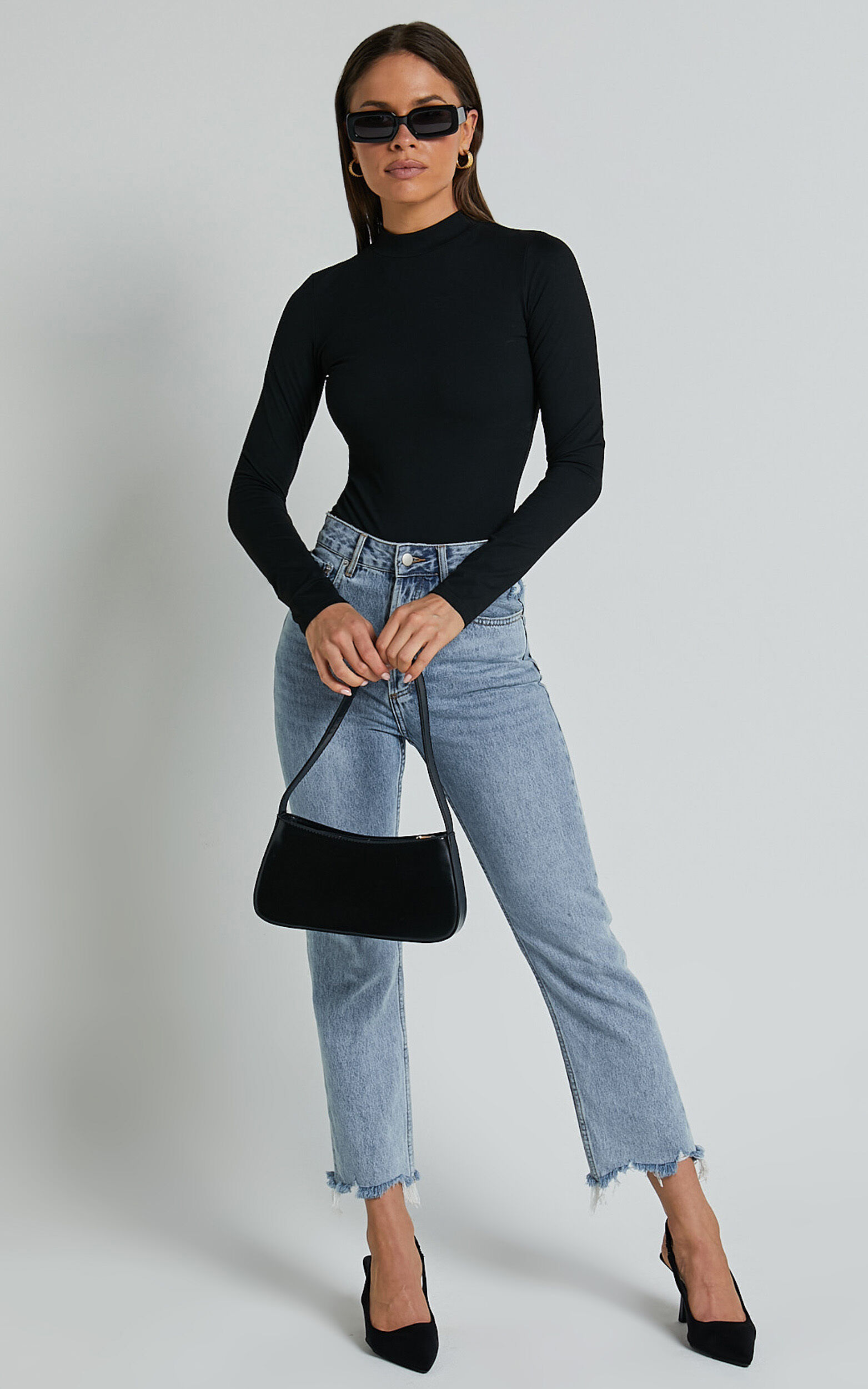 Elmira Bodysuit - Long Sleeve High Neck Bodysuit in Black