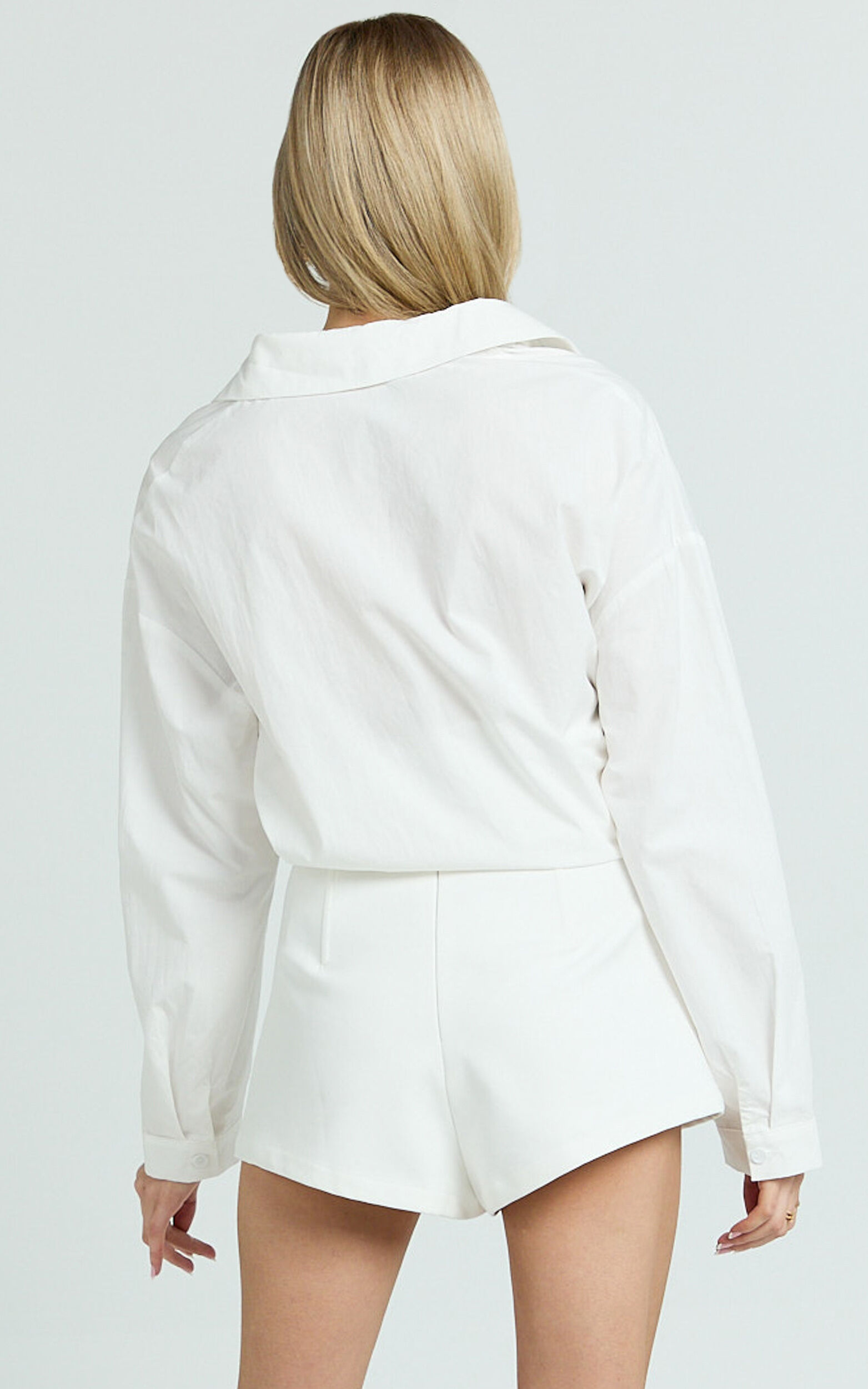 Dahlia Shorts - Paneled High Waisted Tailored Mini Shorts in White