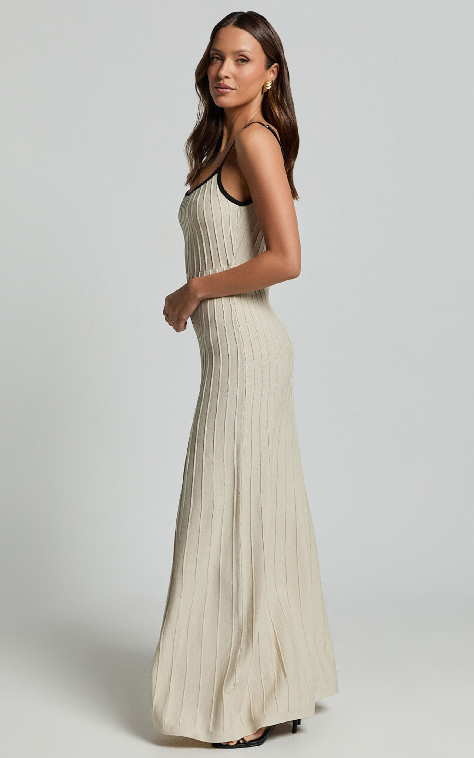 Melody Maxi Dress - Panelled Knit Contrast Detail Dress in Oat