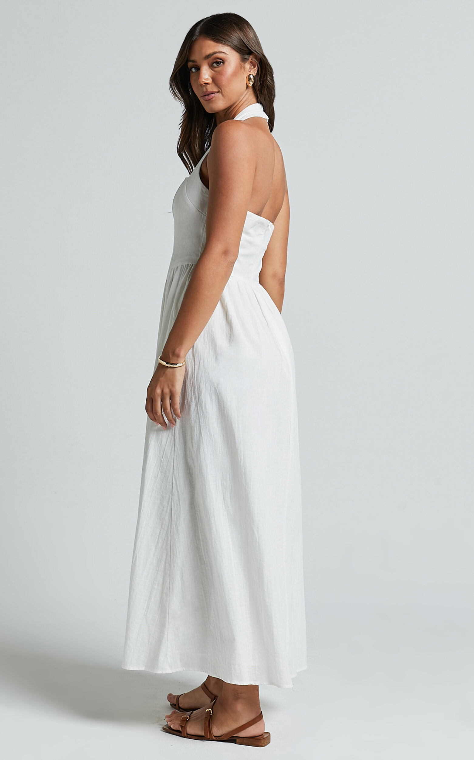 Daniella Maxi Dress - Halter Neck A Line Dress in White