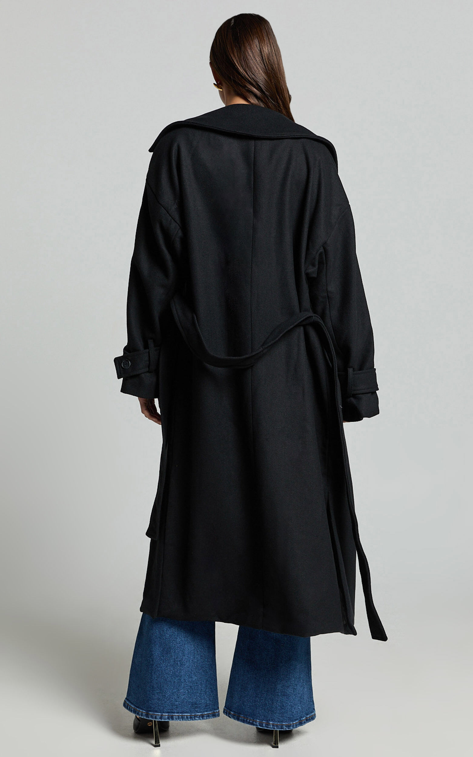 Mella Coat - Belted Longline Coat in Black