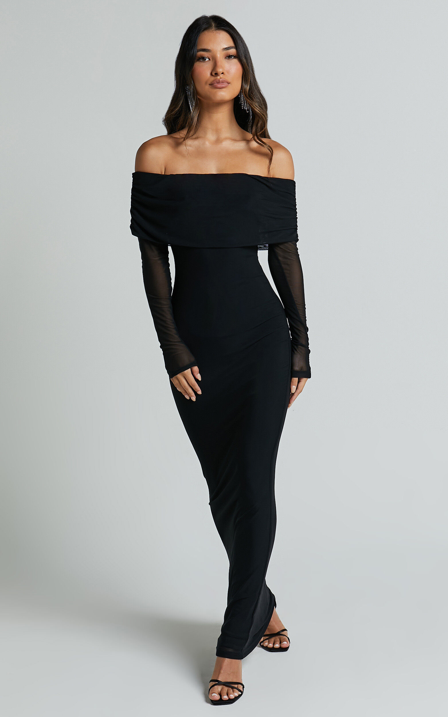 Bethanie Maxi Dress - Off The Shoulder Mesh Dress in Black