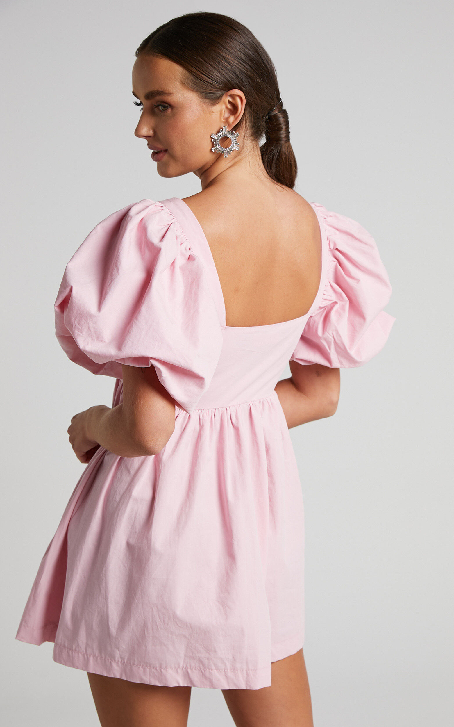 Vashti Mini Dress - Puff Sleeve Sweetheart Dress in Light Pink