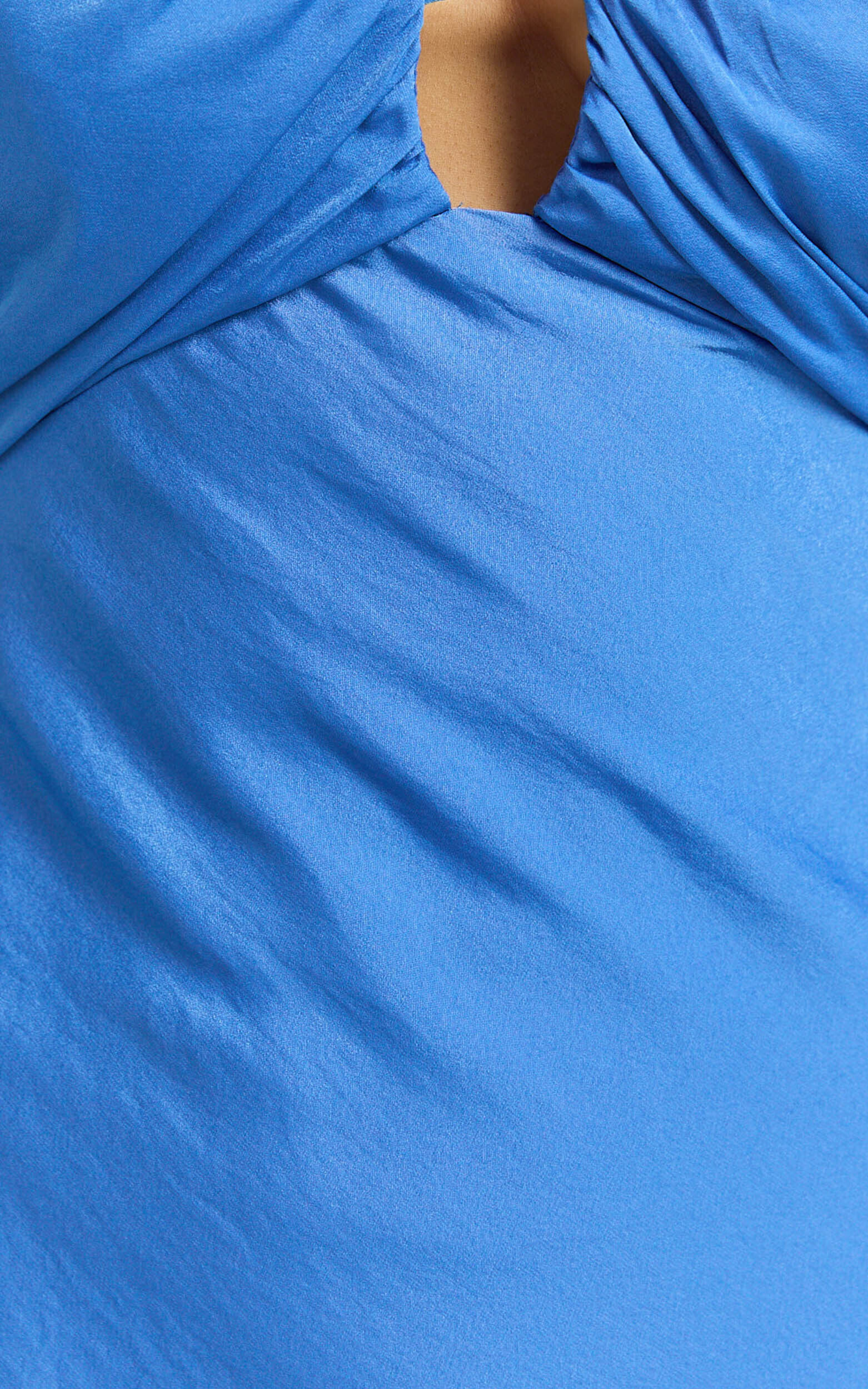 Regine Maxi Dress - Satin Slip Dress with Key Hole Front in Blue