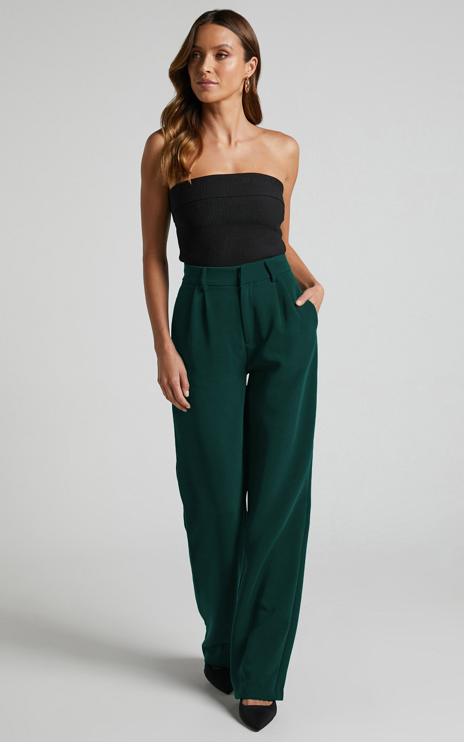 Lorcan Pants - High Waisted Tailored Pants in Forest Green