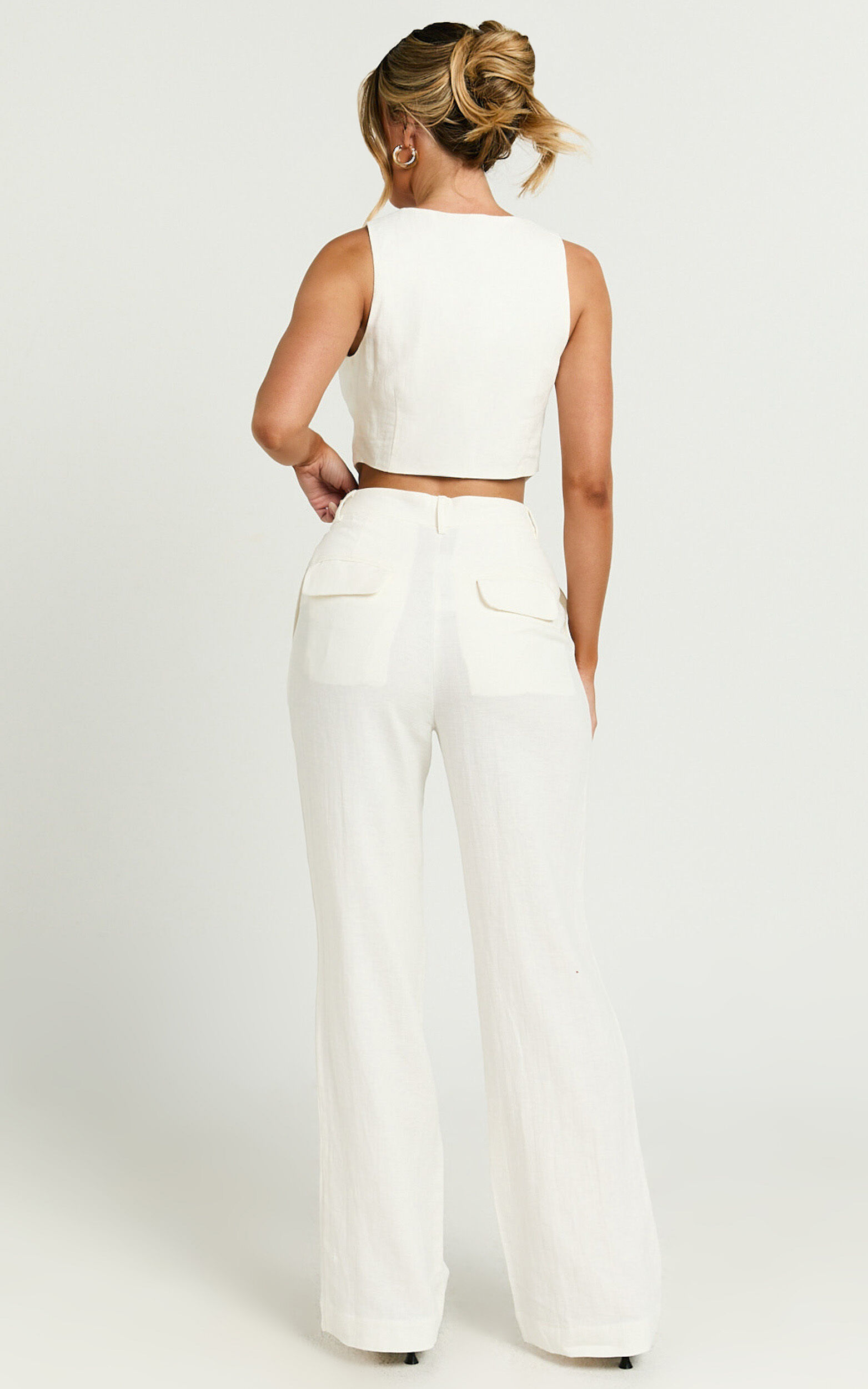 Bree Pants - Linen Mid Rise Relaxed Straight Leg Tailored Trousers in White