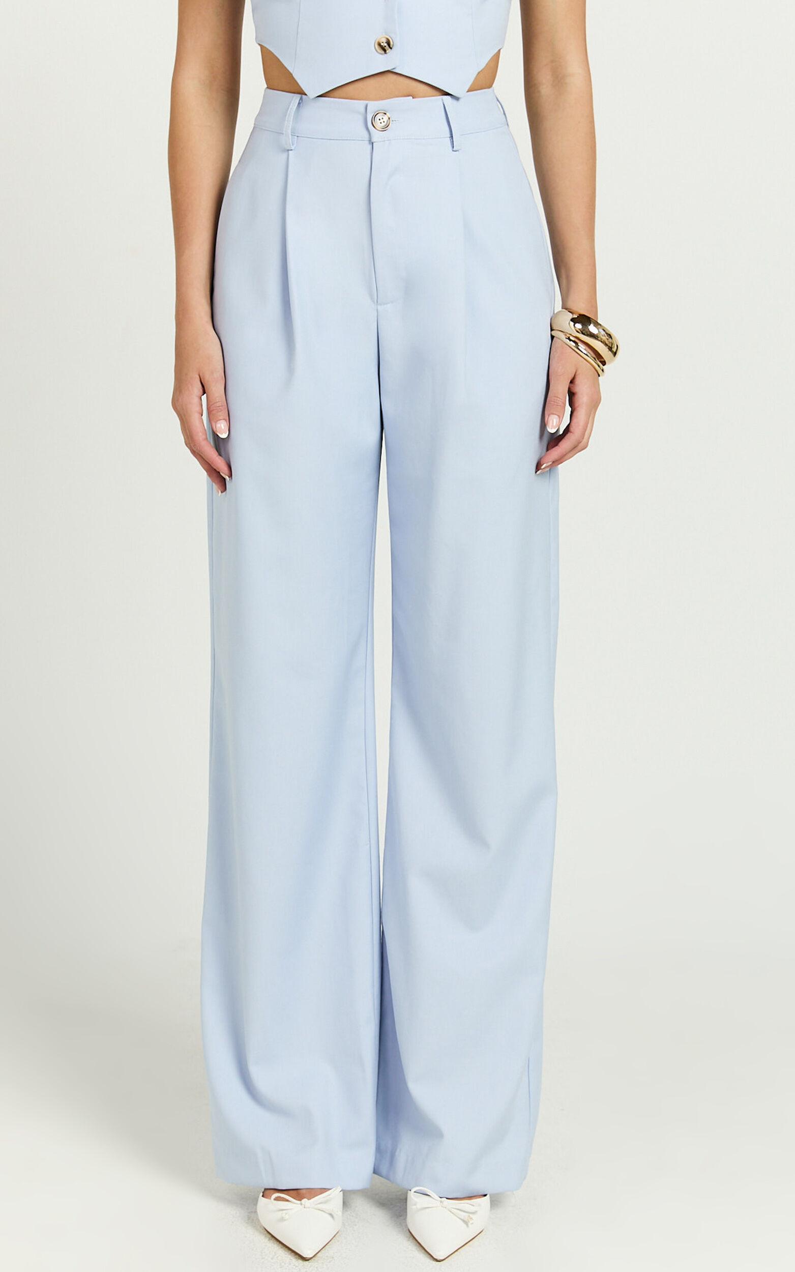 Izara Trousers - Mid Rise Relaxed Straight Leg Tailored Trousers in Light Blue