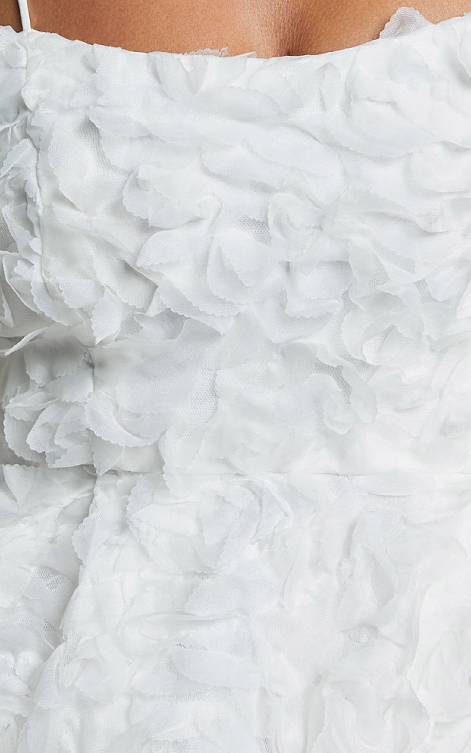 Alvia Mini Dress - 3d Flower Full Skirt Dress in White