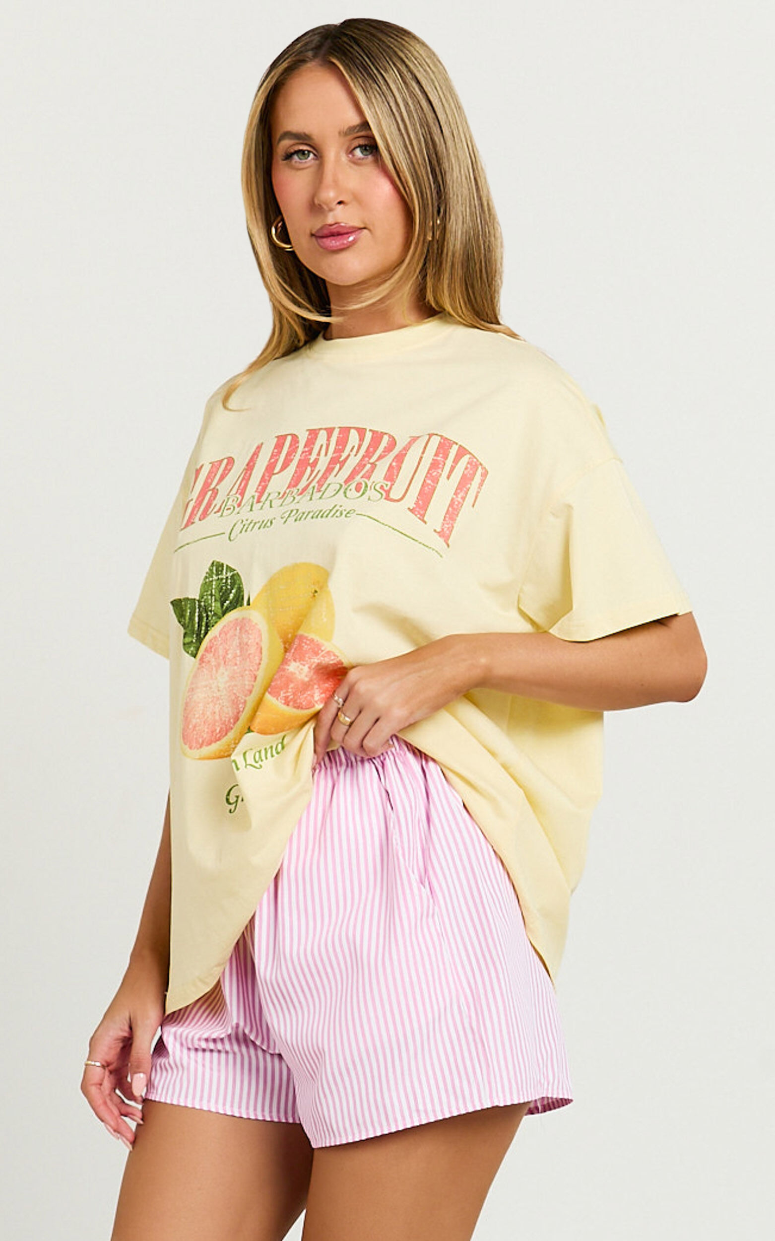 Duffy Two Piece Set - Grapefruit Paradise T-shirt Set in Yellow/Pink