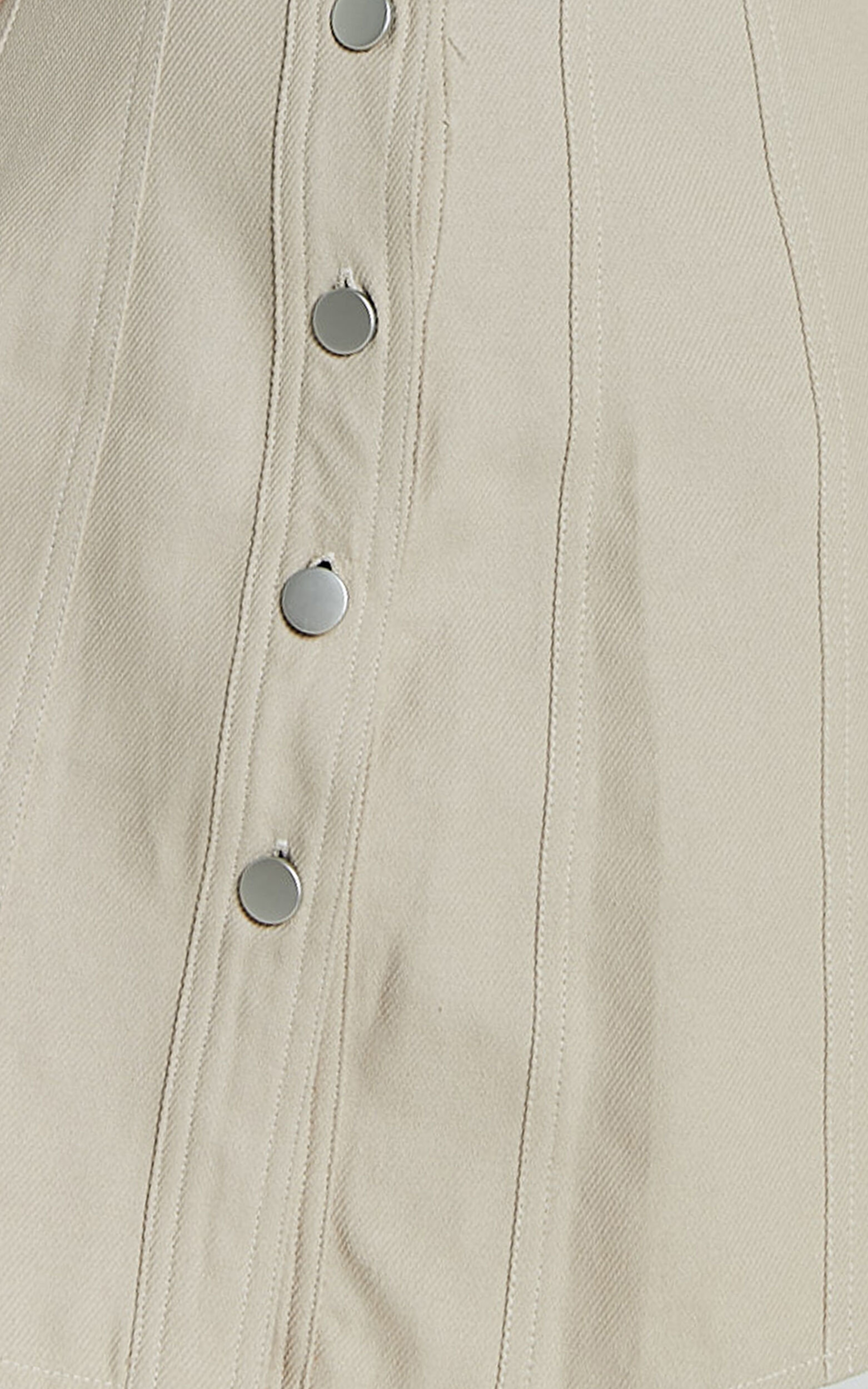 Sofia Mini Dress - Button Through Long Sleeve Dress in Stone