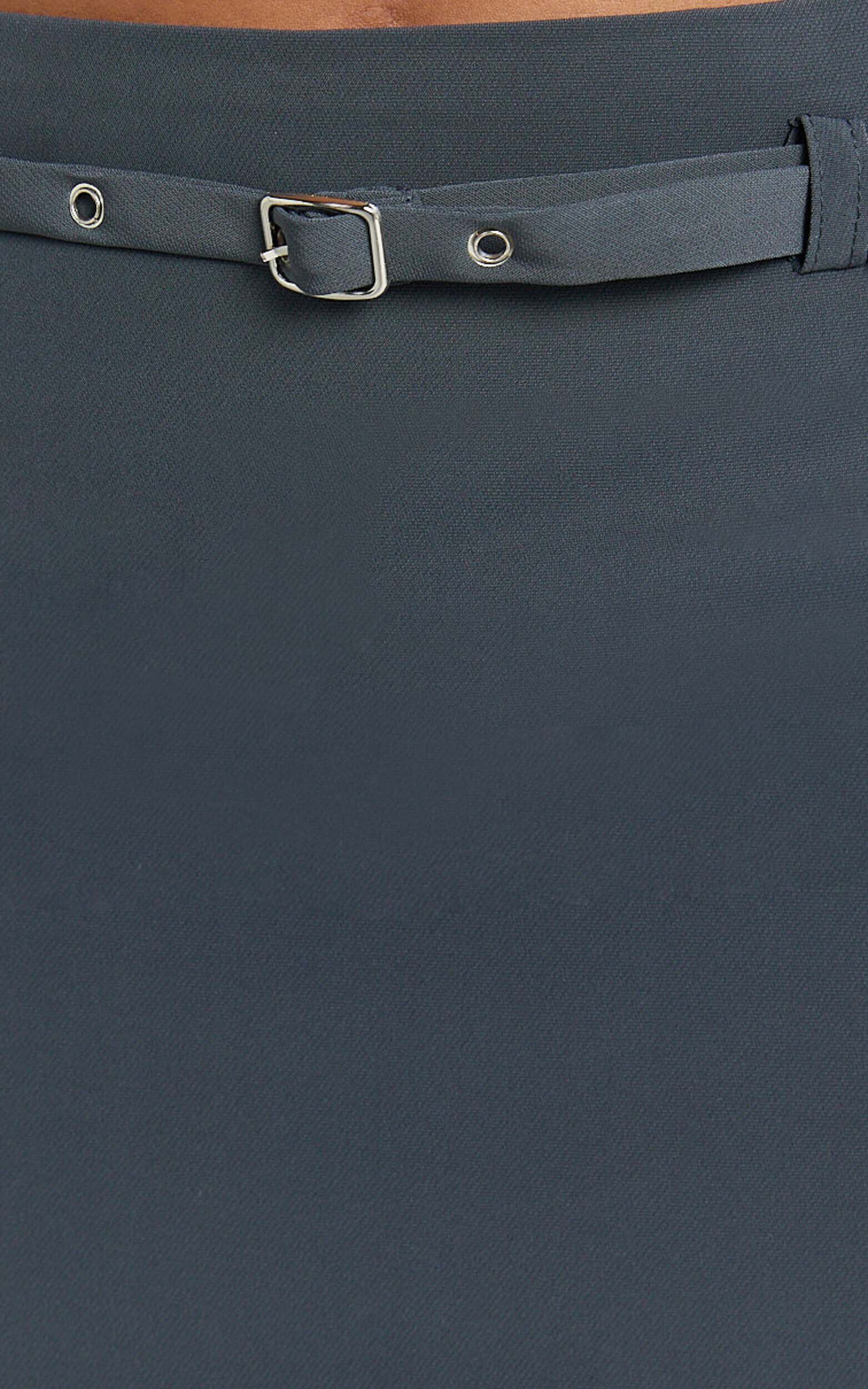 Jenni Mini Skirt - Mid Waisted Mini Belted Skirt in Slate Grey