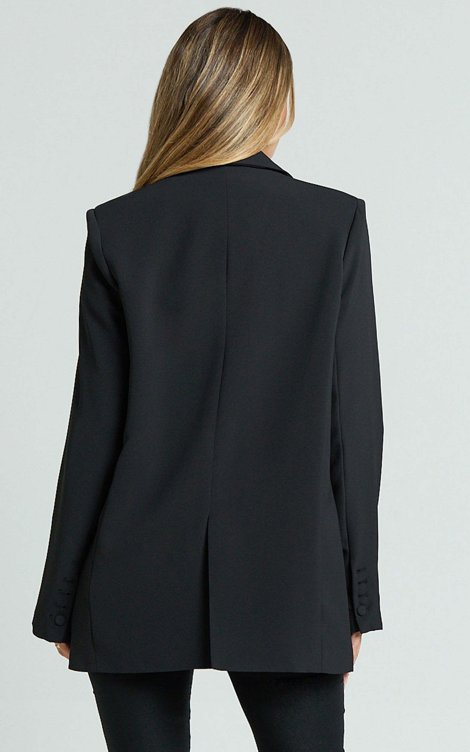 Michelle Blazer - Oversized Plunge Neck Button Up Blazer in Black