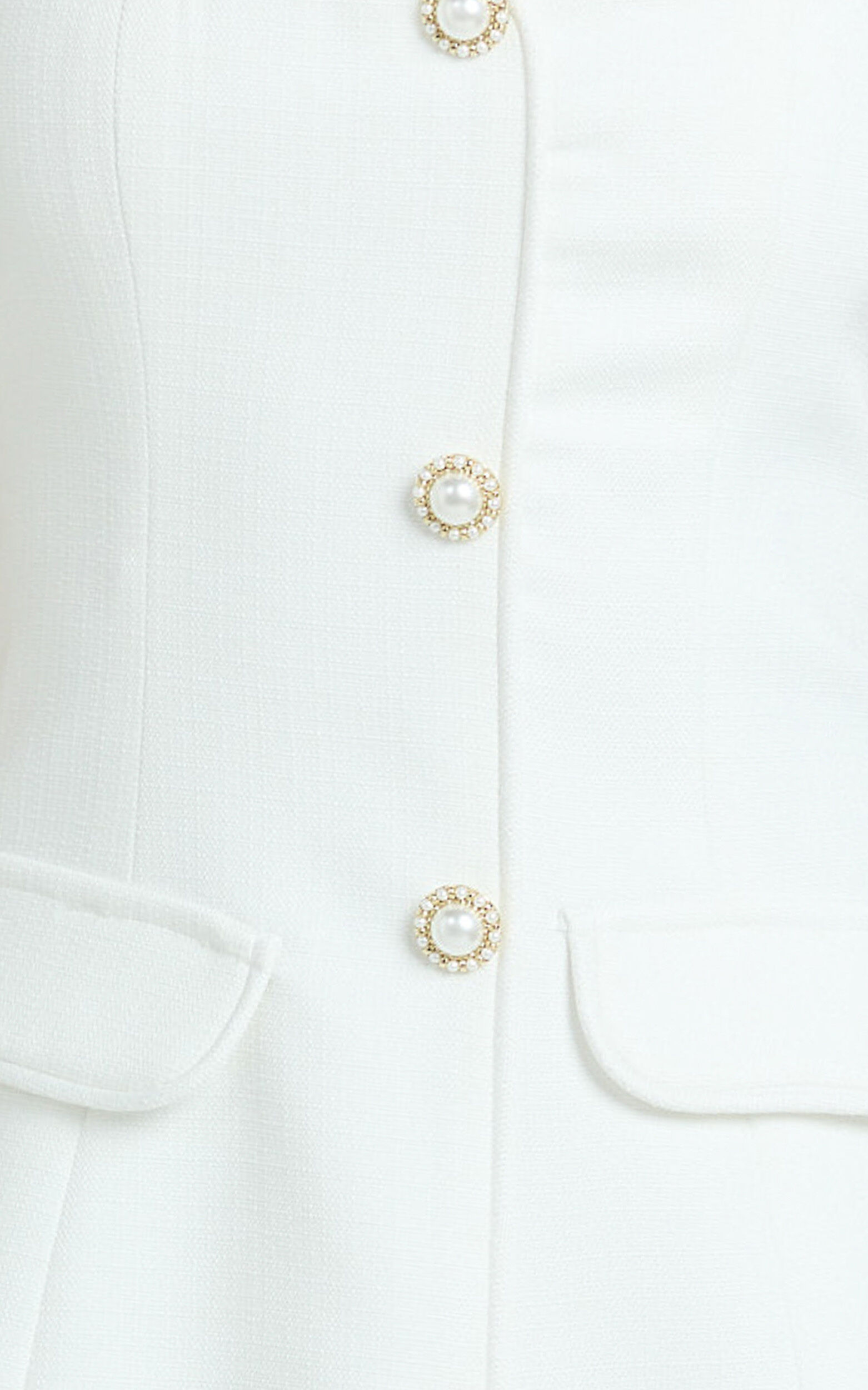 Patsy Mini Dress - Boucle Cap Sleeve Button Front Fitted Dress in White