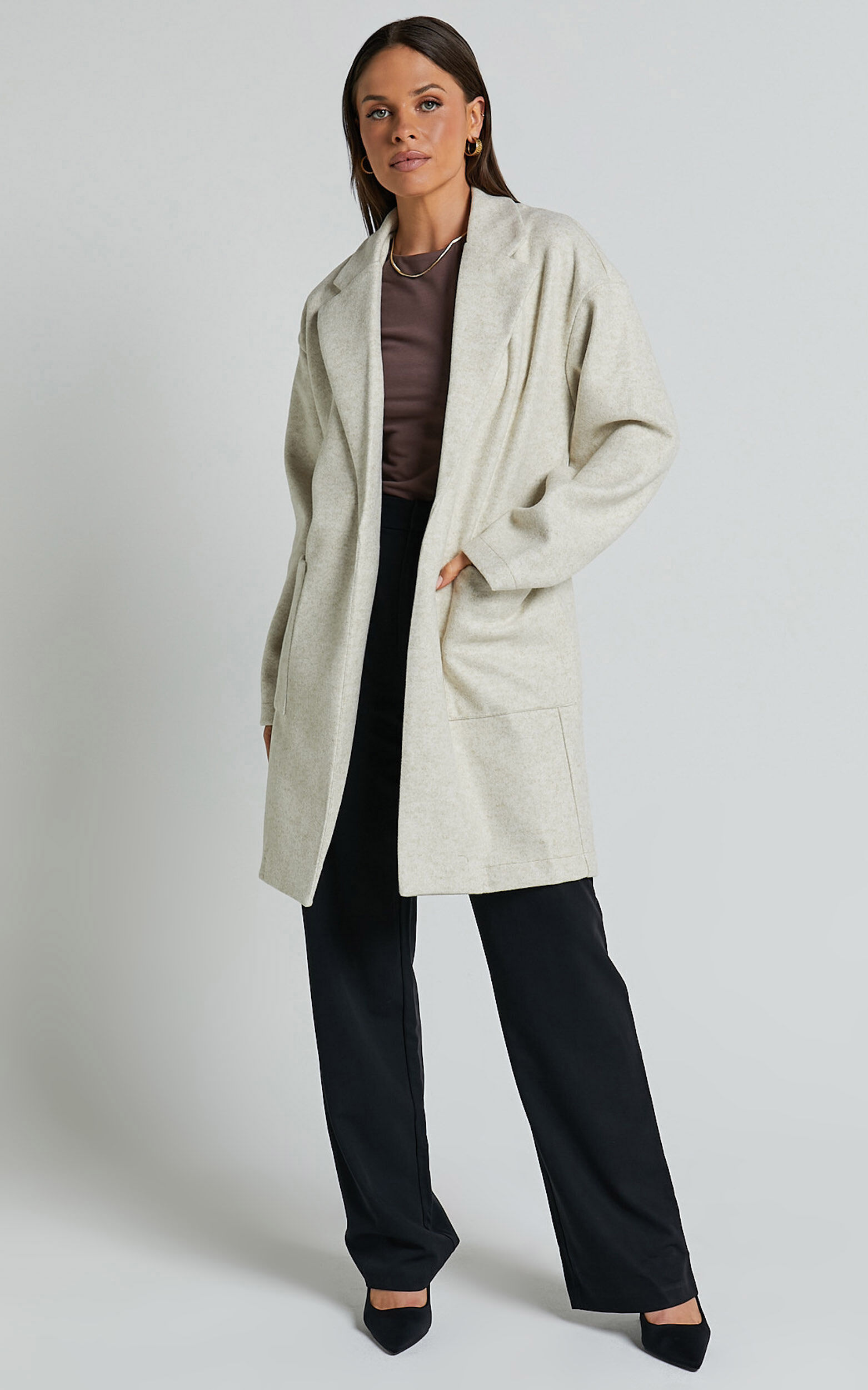 Jonas Coat - Pocket Detail Longline Coat in Beige