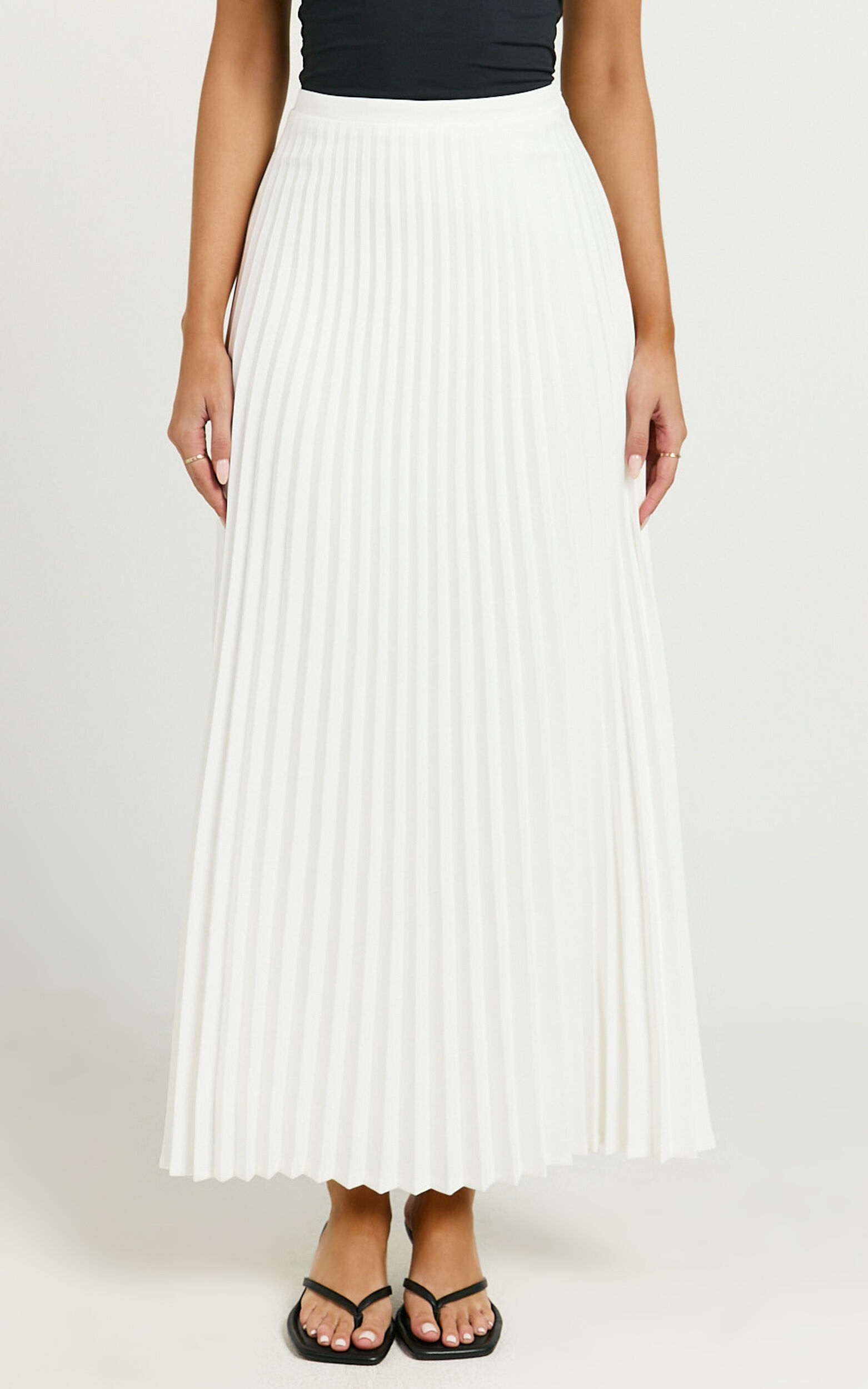 Harlee Midi Skirt - Pleated High Waist A Line Skirt in White