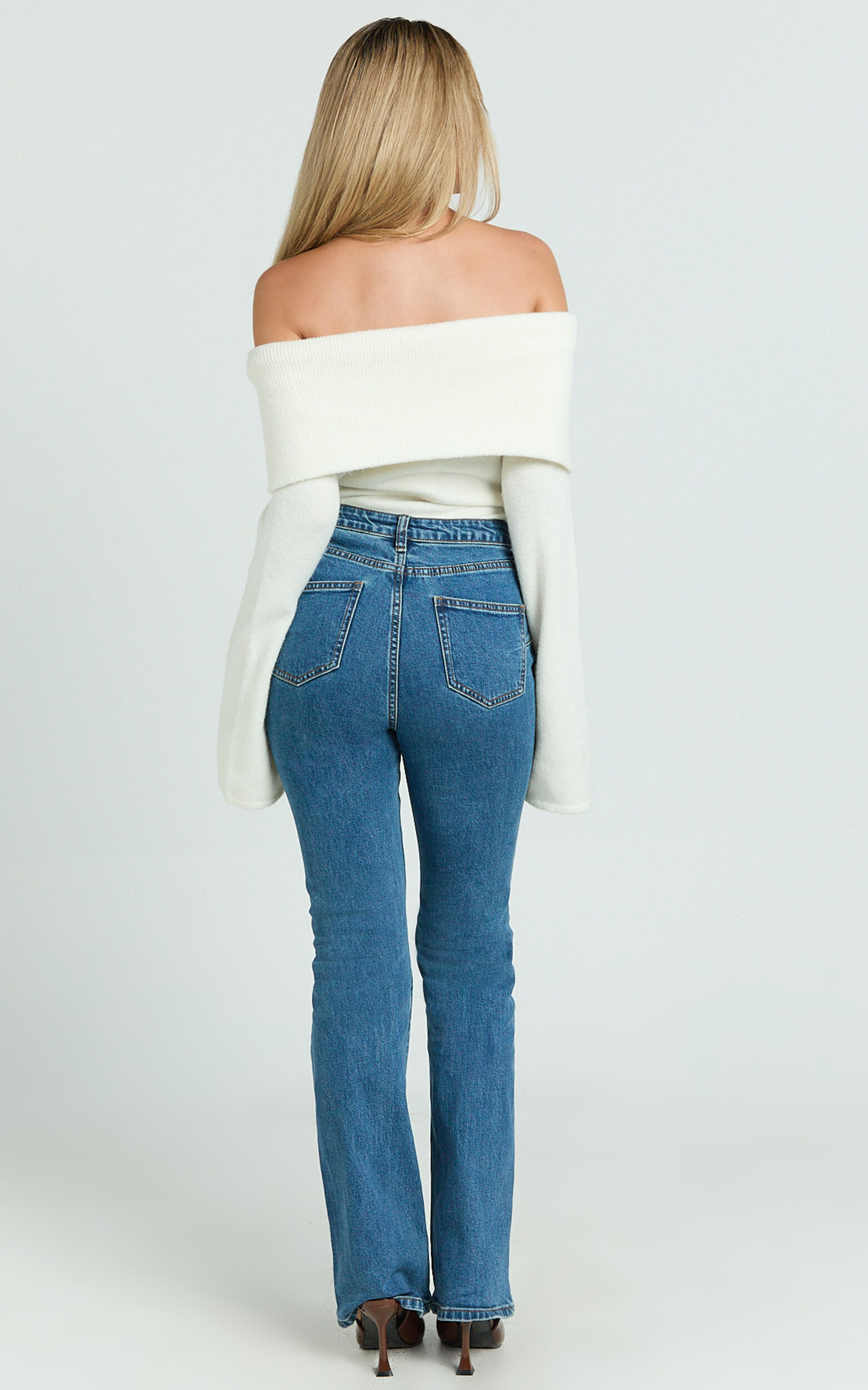 Inez Jeans - Mid Rise Slim Straight Bootcut Jeans in Dark Blue Wash