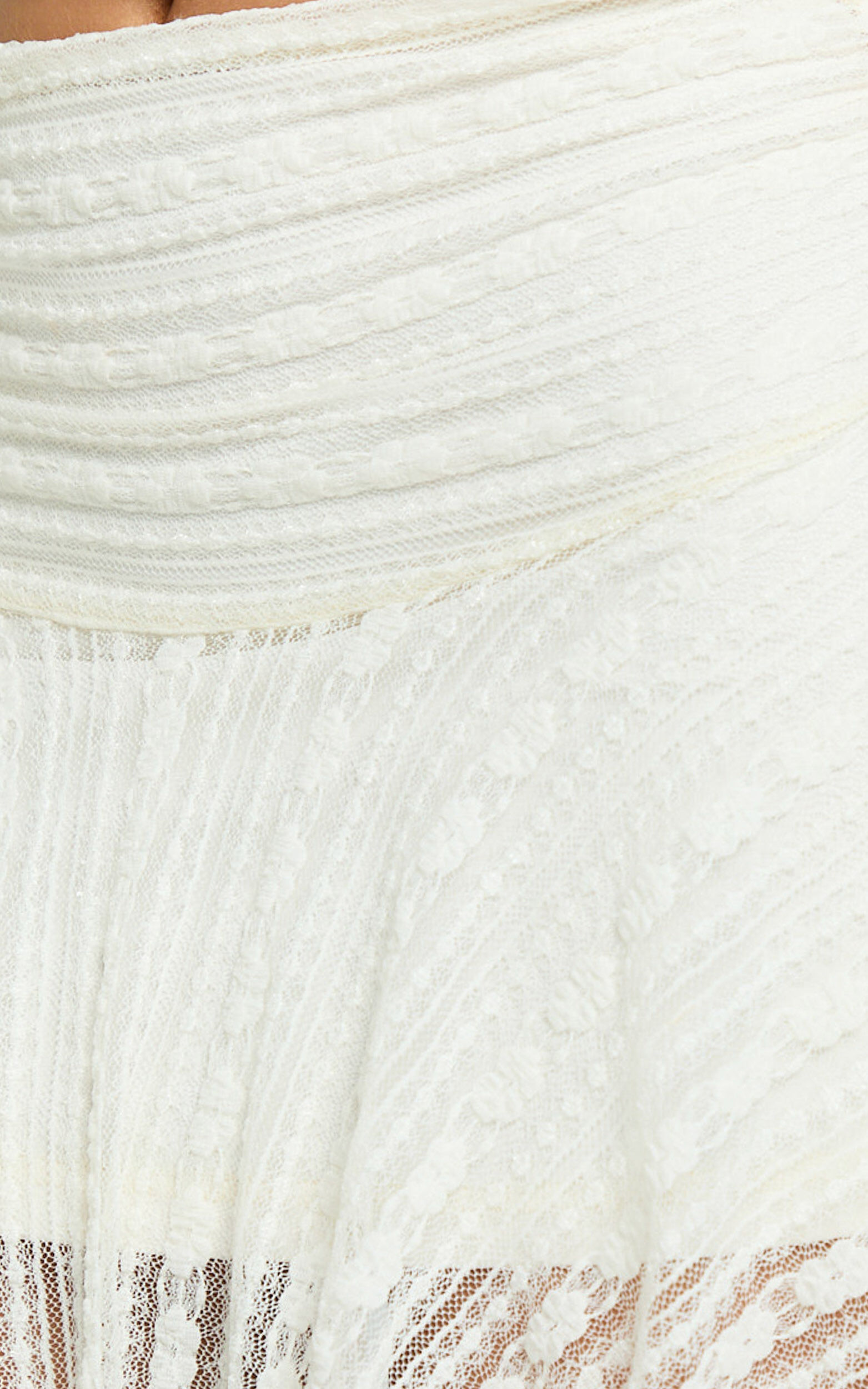 Sarah Mini Skirt - Lace Asymmetric Low Waist Skirt in Off White