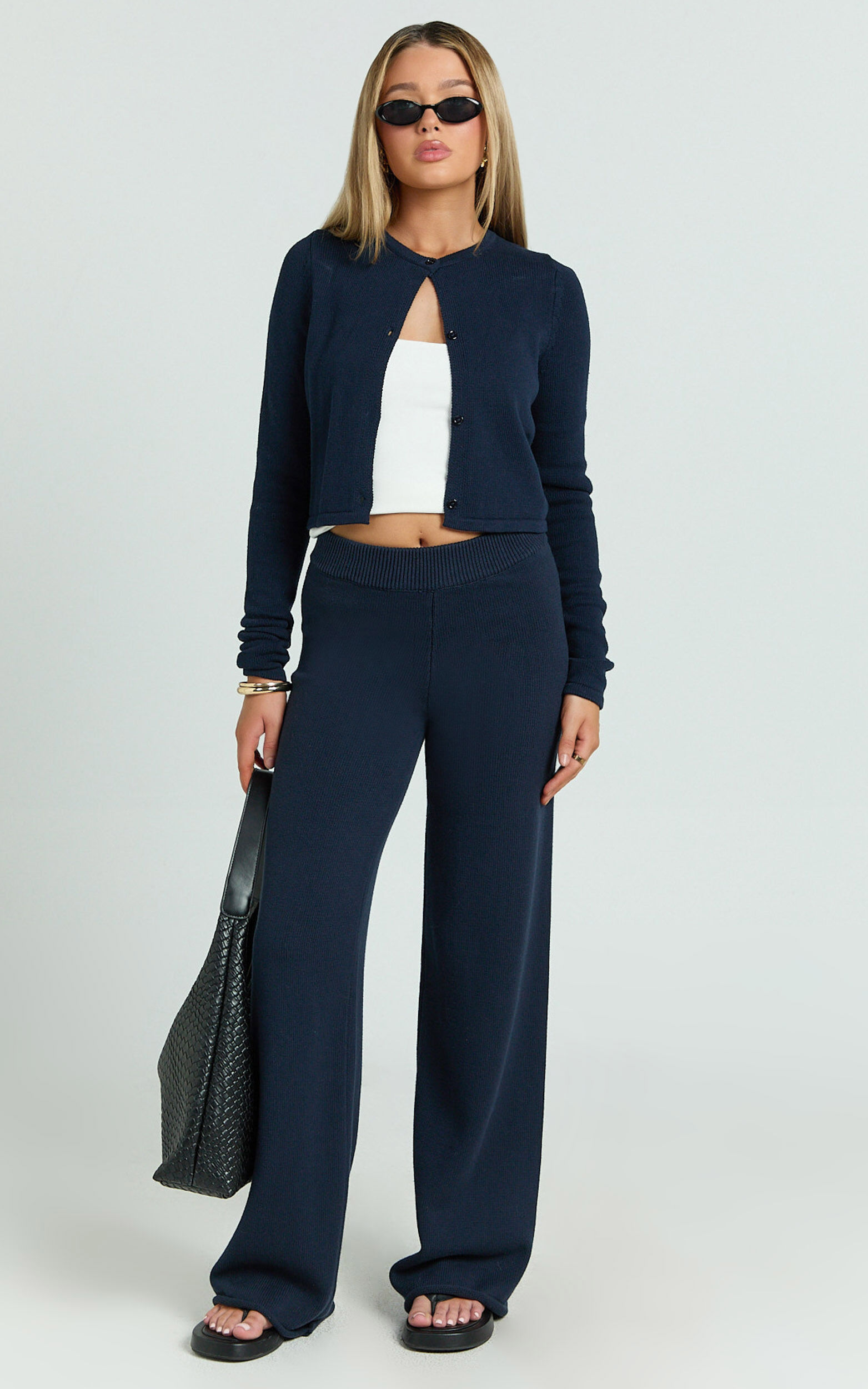 Ottie Pants - Mid Rise Straight Leg Knit Pants in Navy