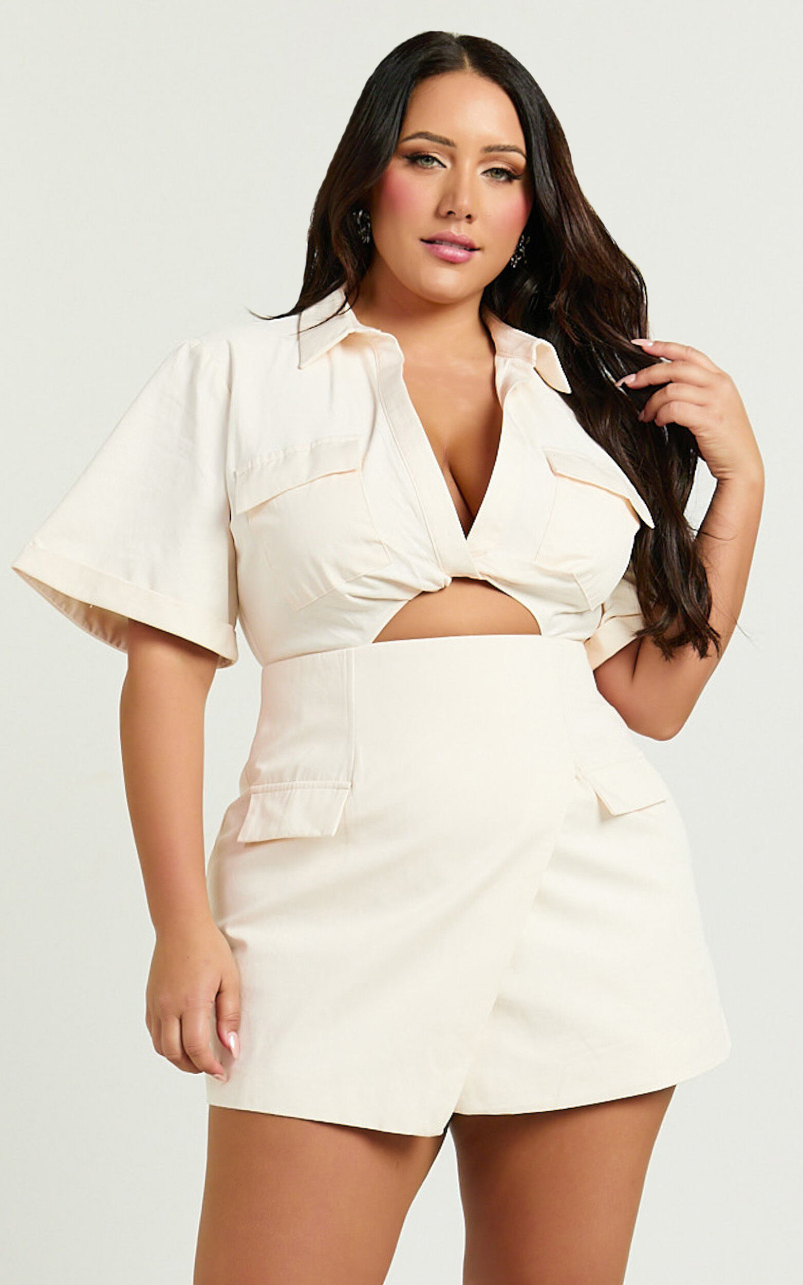 Amalie The Label - Sarah Twist Front Mini Dress in Cream